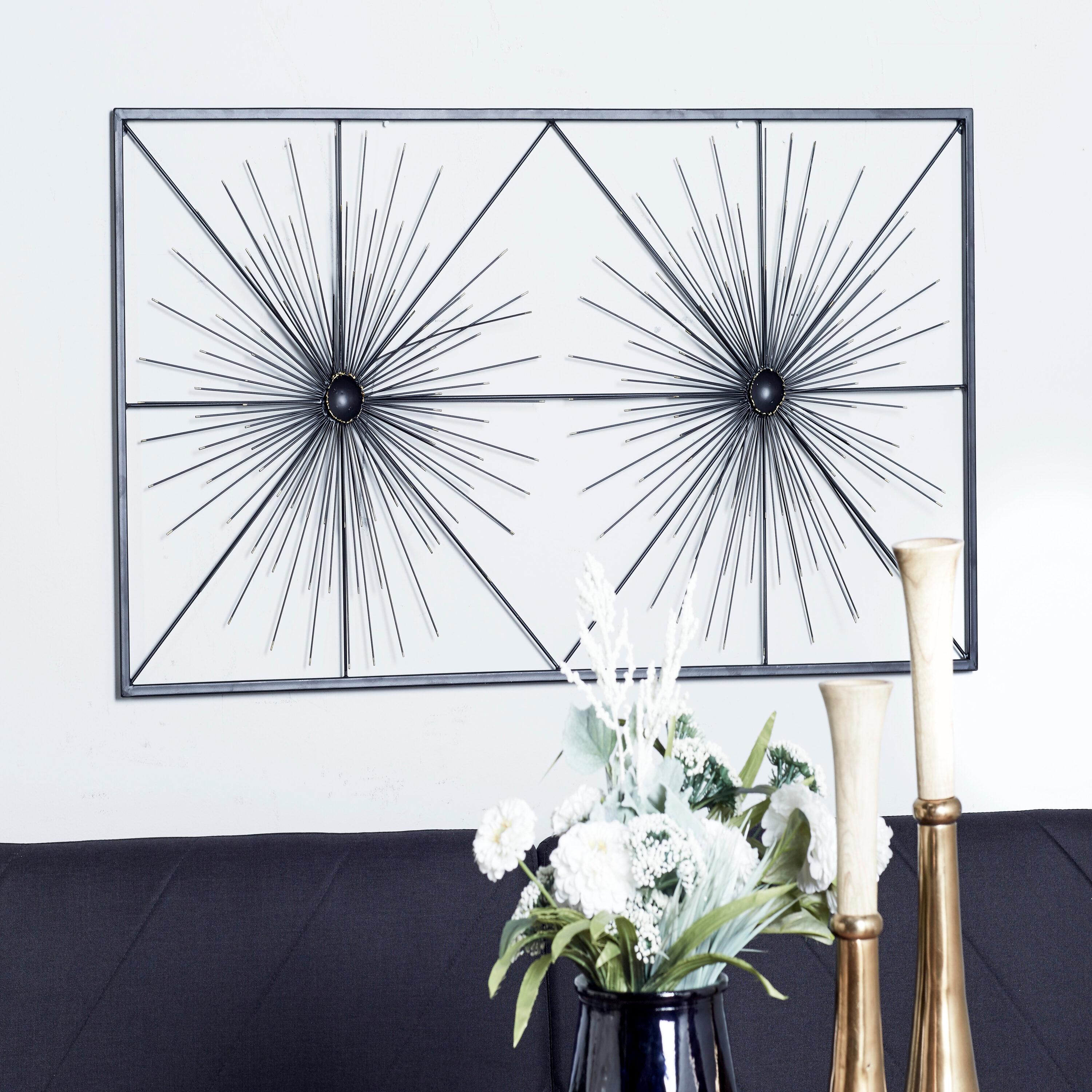 DecMode Black Metal Sea Urchin Starburst Wall Decor with Black Frame