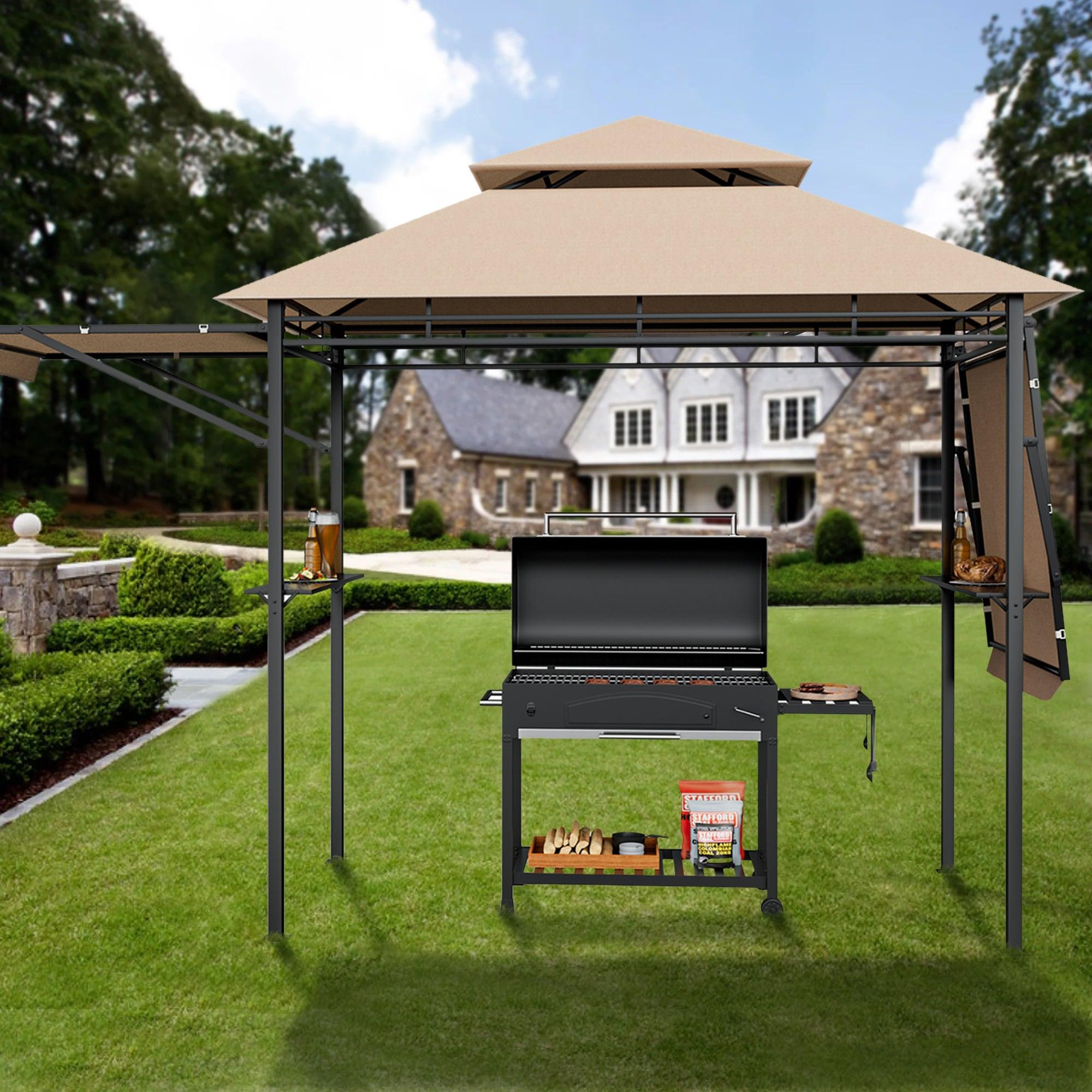 Canddidliike 13.5 x 4 Feet Patio BBQ Grill Gazebo Canopy with Dual Side Awnings-Beige, Outdoor Party Event Tents for Outside Party Waterproof Tent BBQ Shelter