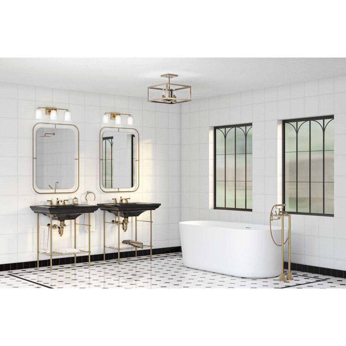 Progress Lighting Hillcrest 4-Light Vintage Brass Semi-Flush Mount with Clear Beveled Glass Panels