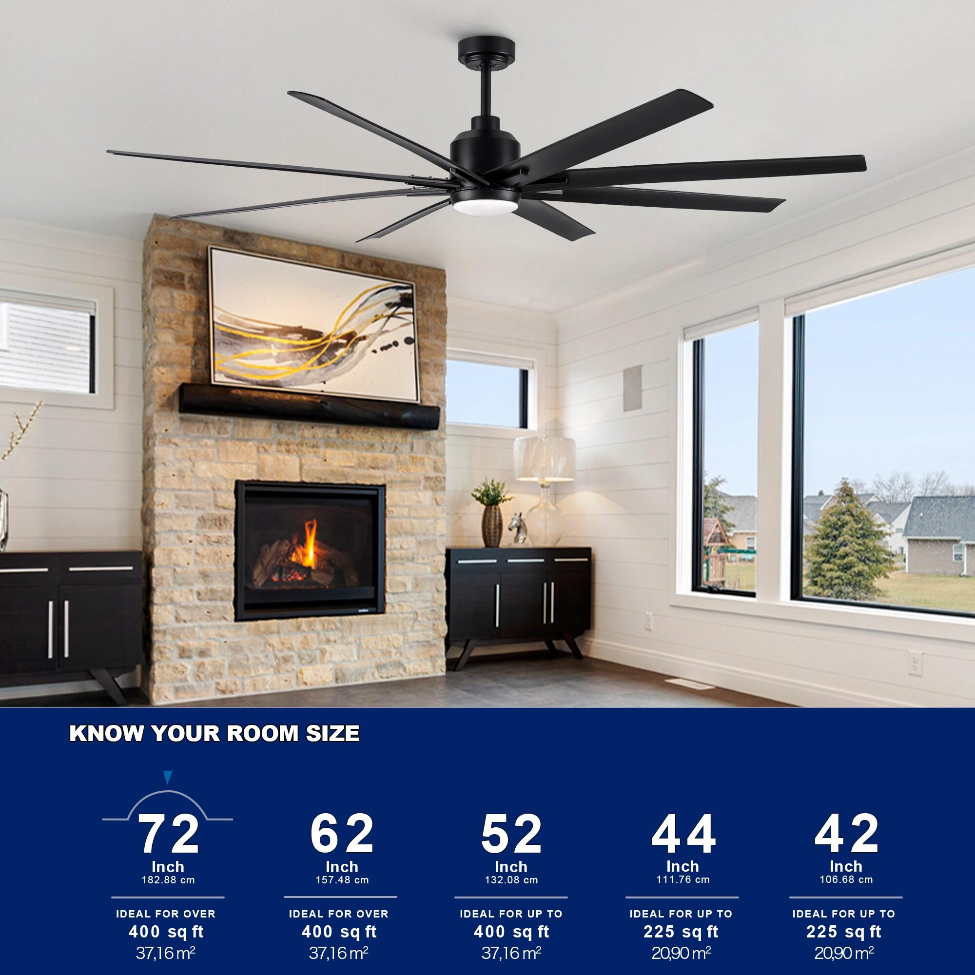 Wellspeed 72 in. Large Ceiling Fan with Integrated LED and 8 Blade, for Mordern Indoor/Outdoor, Black