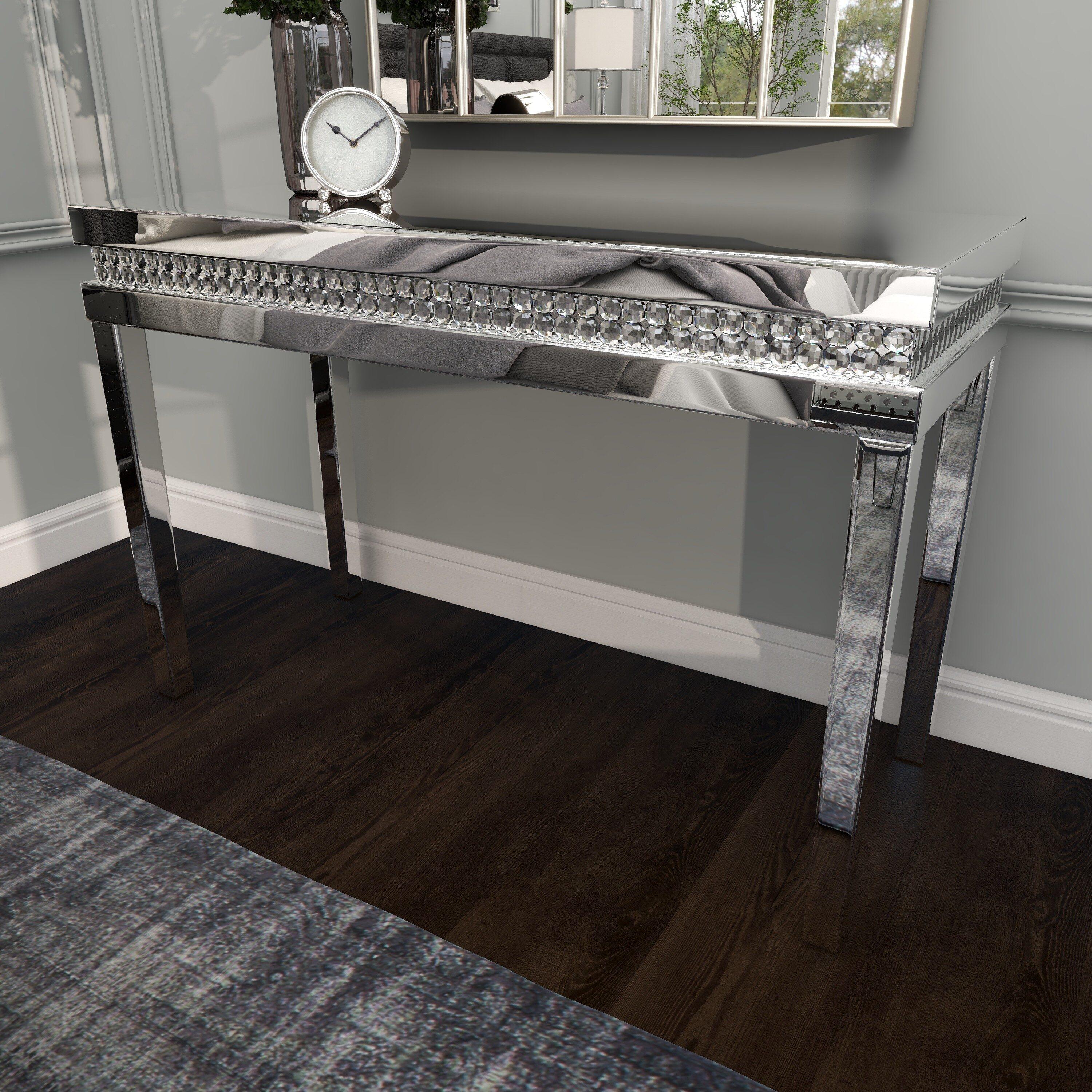 DecMode 47" x 32" Silver Glass Mirrored Console Table, 1-Piece
