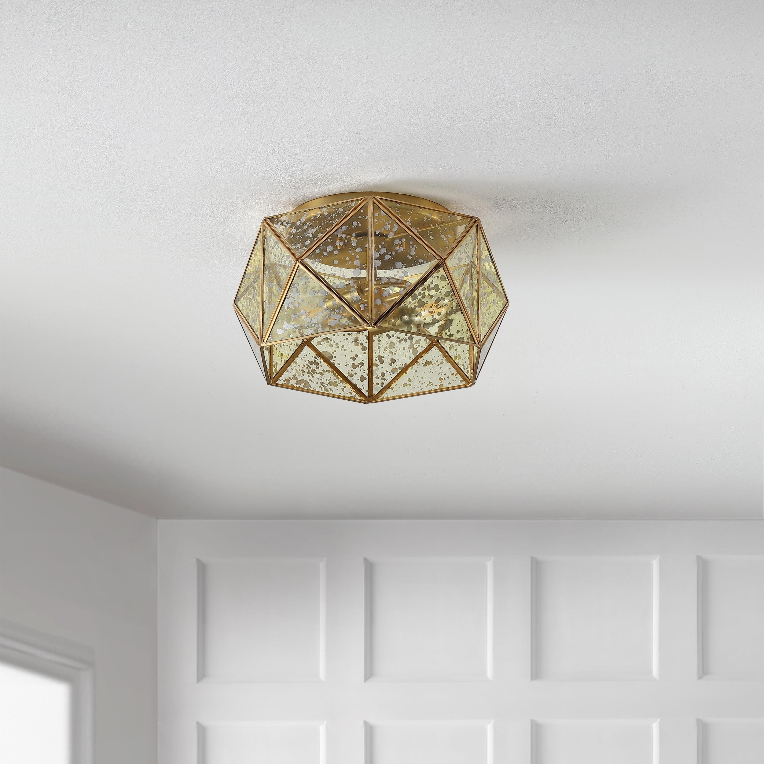 JONATHAN Y JYL9927A Violet 12.5" 2-Light Industrial Vintage Iron/Glass LED Flush Mount Farmhouse Modern 2700K Cozy Warm Light Kitchen Hallway Bathroom Stairwell Entryway Foyer, Brass Gold