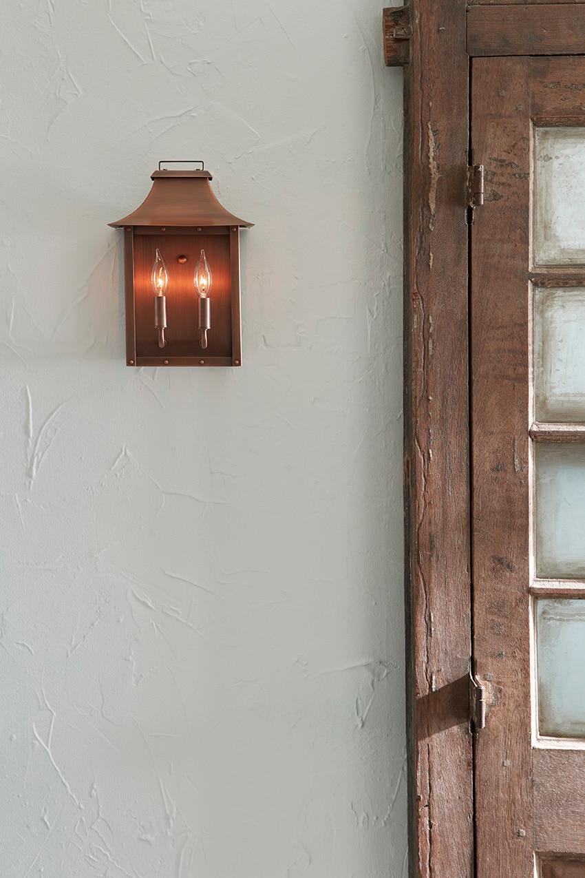 13.5 x 9.25 x 9.25 in. Manchester 2-Light Copper Patina Pocket Wall Light