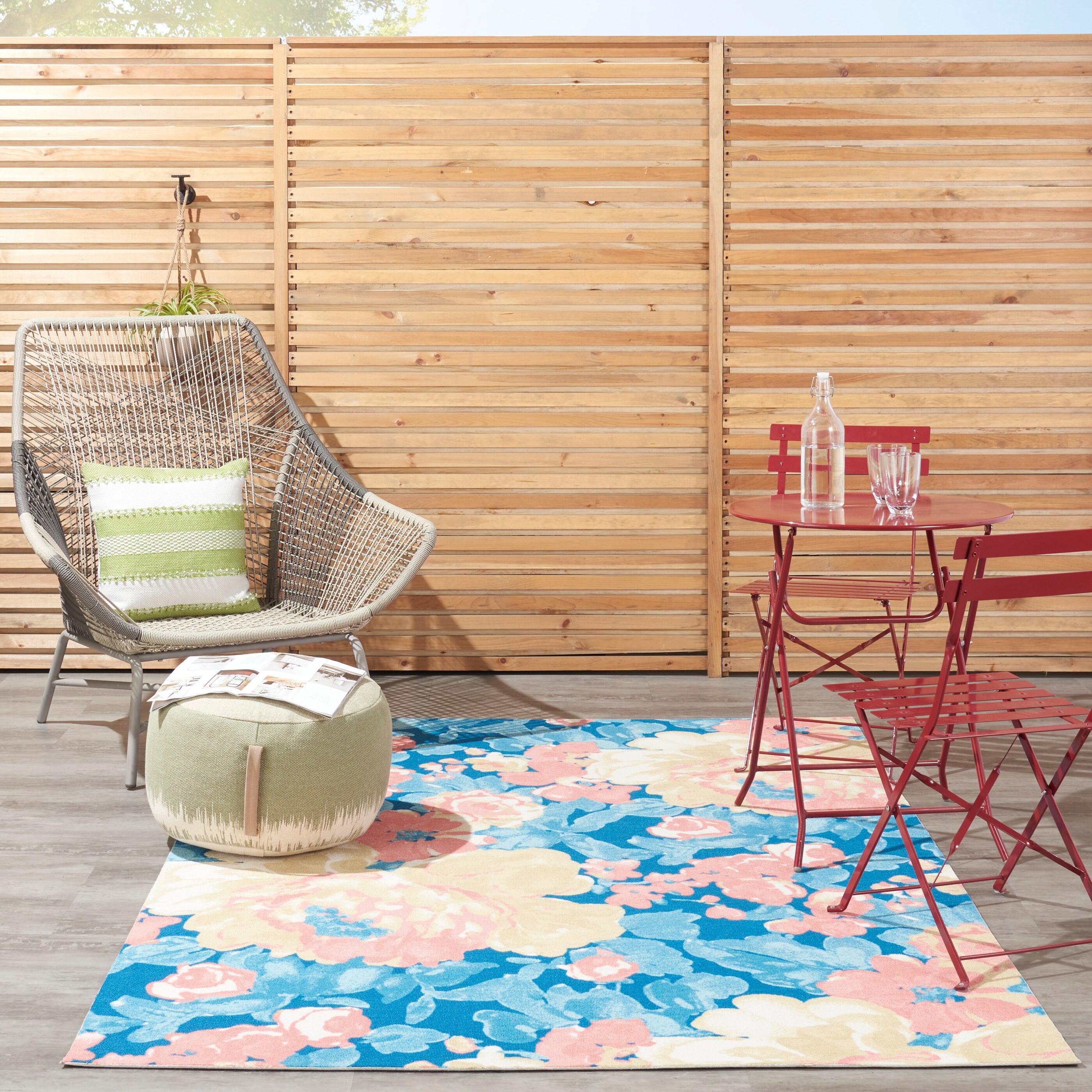 Waverly Floral Blue Outdoor Area Rug