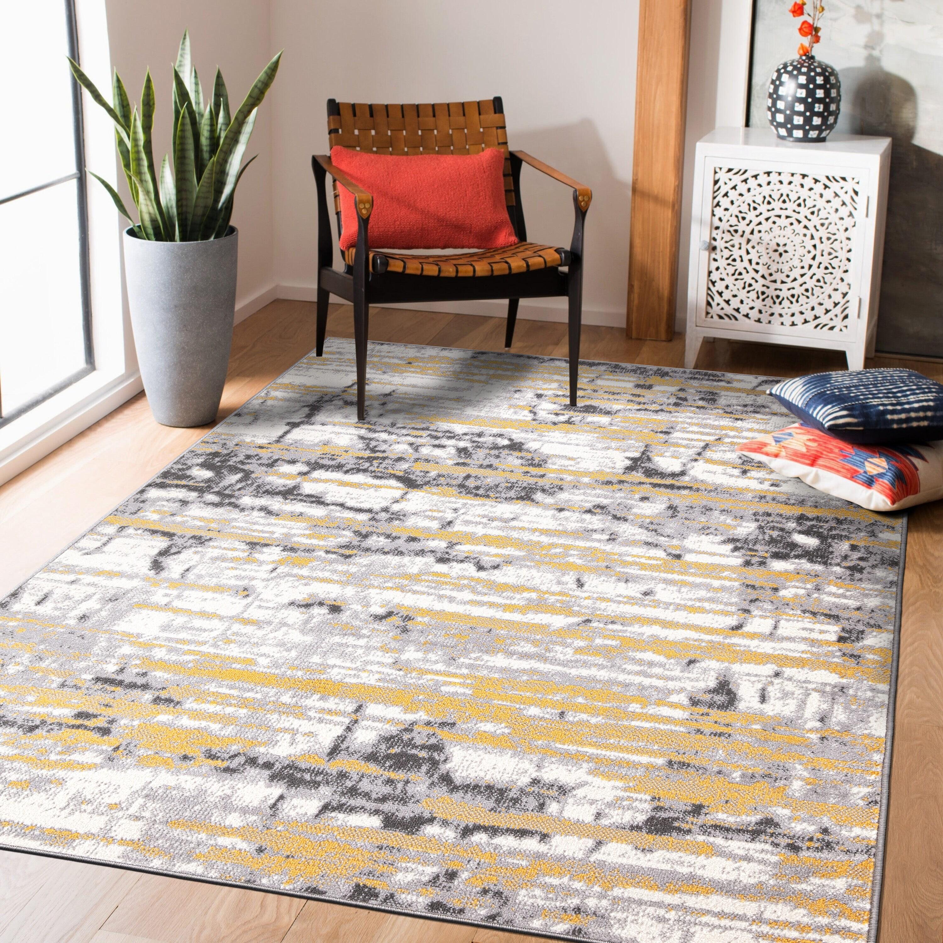 World Rug Gallery Vintage Abstract Modern Area Rug - Yellow 5' x 7'