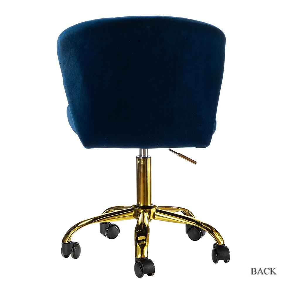 Navy Velvet Swivel Office Chair with Gold Legs, Adjustable Height Rolling Desk Chair for Vanity
