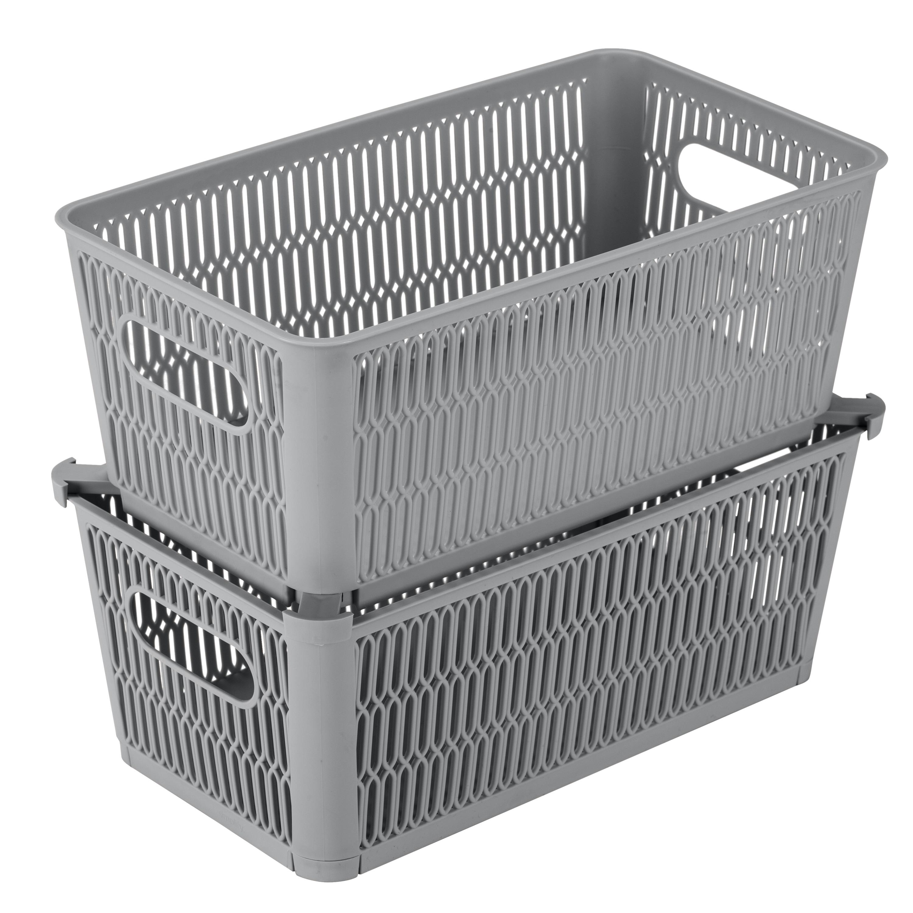 Simplify 2pk Slide and Stack Shelf Storage Tote Small Gray: Polypropylene Decorative Bins, 6.5" H x 4.5" D x 11" W