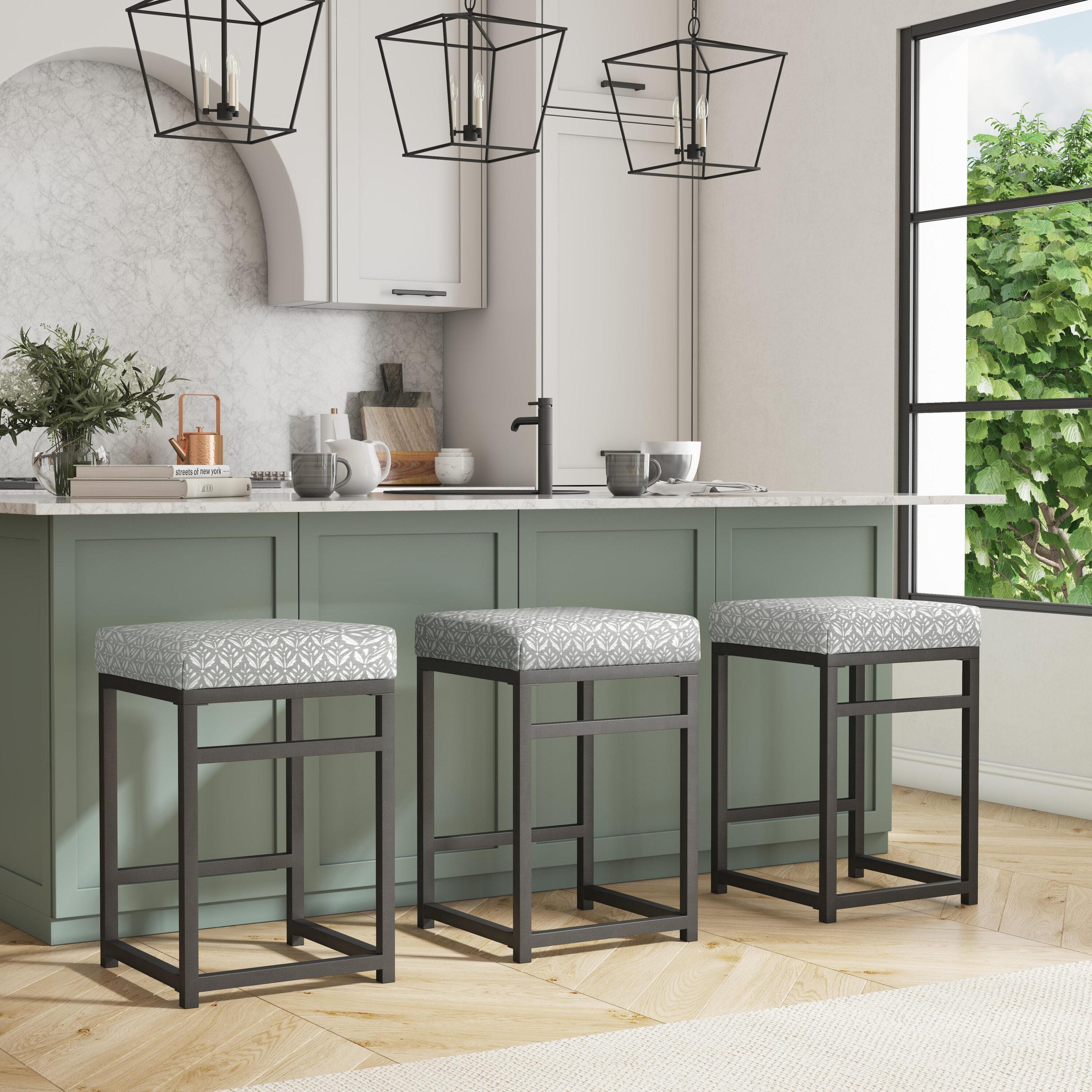 24" Open Back Metal Counter Height Barstool Gray - HomePop: Kitchen Island Seating, Industrial Design