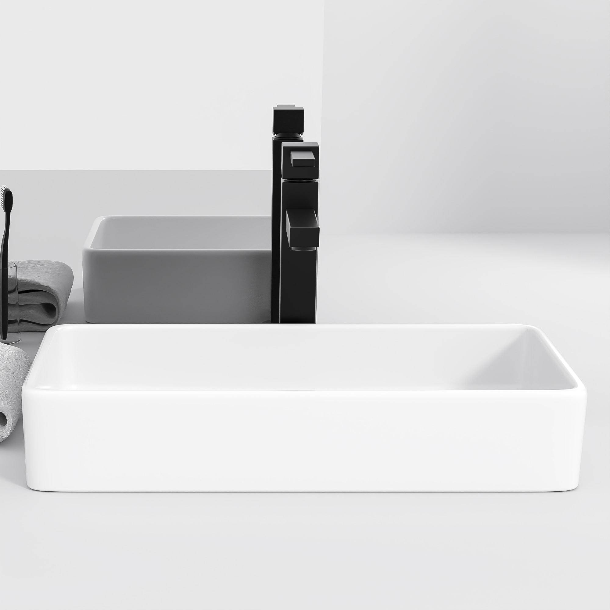 Vessel Sink Rectangle - Mocoloo 24"x14" Bathroom Sink Rectangular Above Counter White Porcelain Ceramic Bathroom Vessel Vanity Sink Art Basin