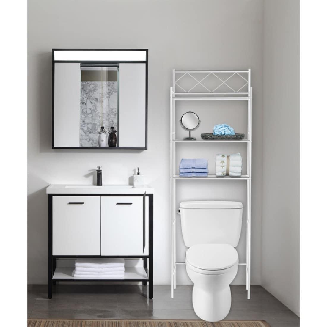 Metal Over The Toilet Space Saver and Organizer White - J&V TEXTILES: Powder-Coated Stainless Steel, 3 Fixed Shelves