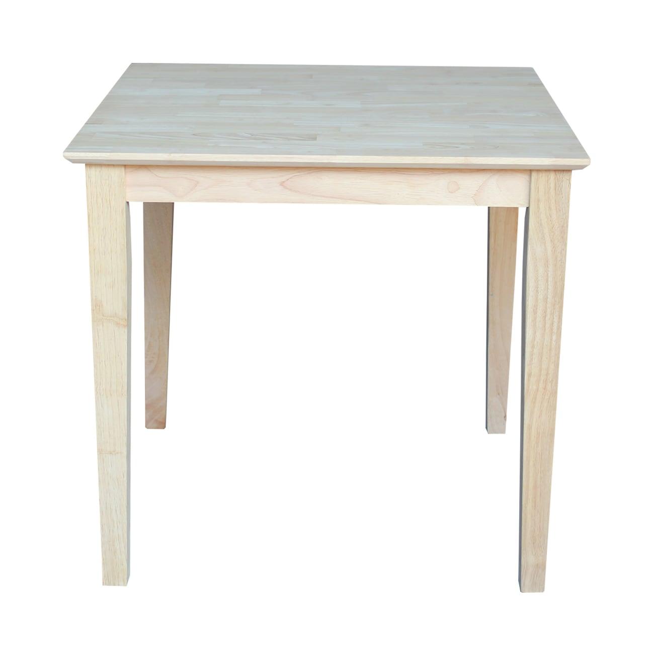 International Concepts 30" Square Solid Wood Dining Table with Shaker Legs Unfinished: Parawood, Kitchen Table