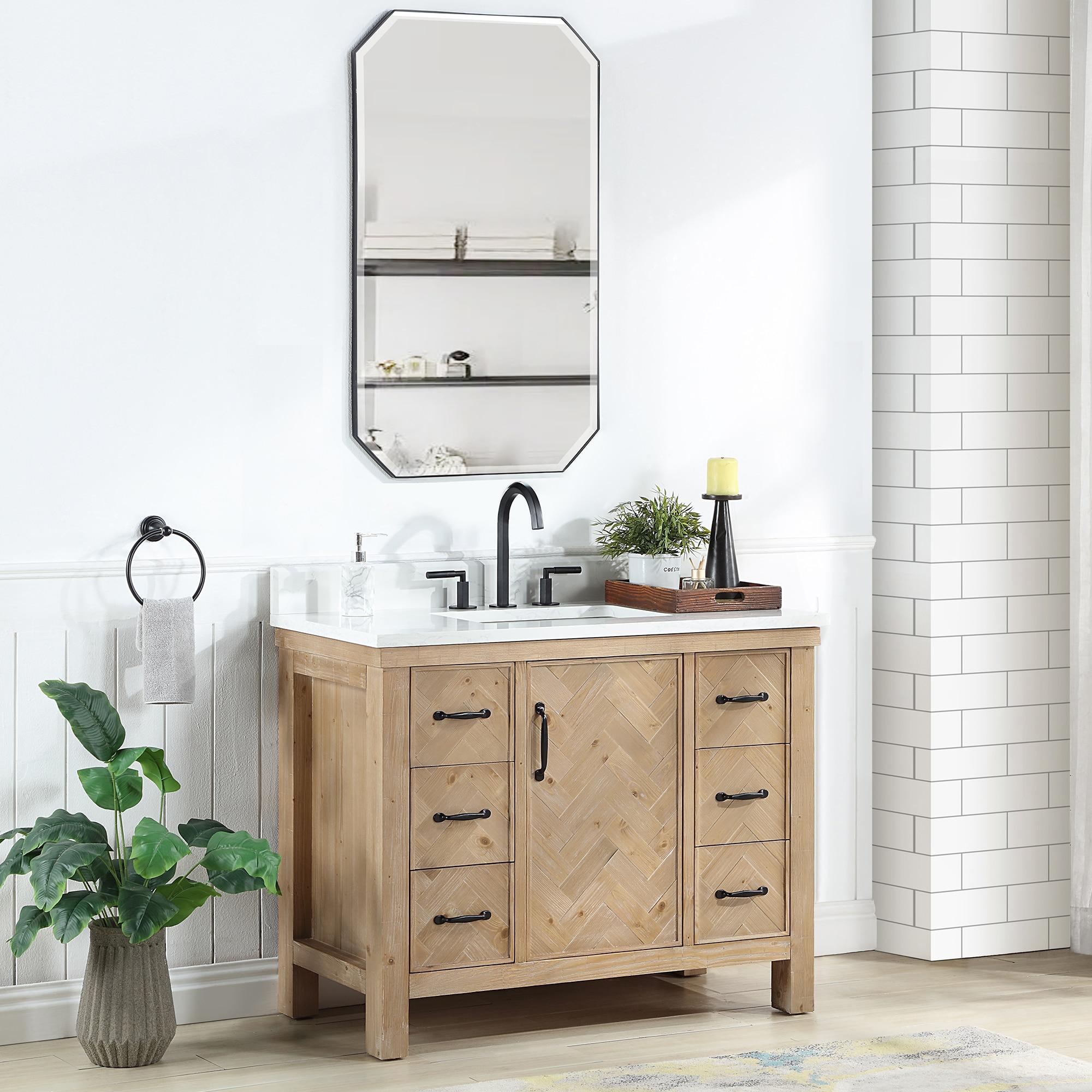 Javier 42" Bath Vanity in Spruce Antique Brown with White Grain Composite Stone