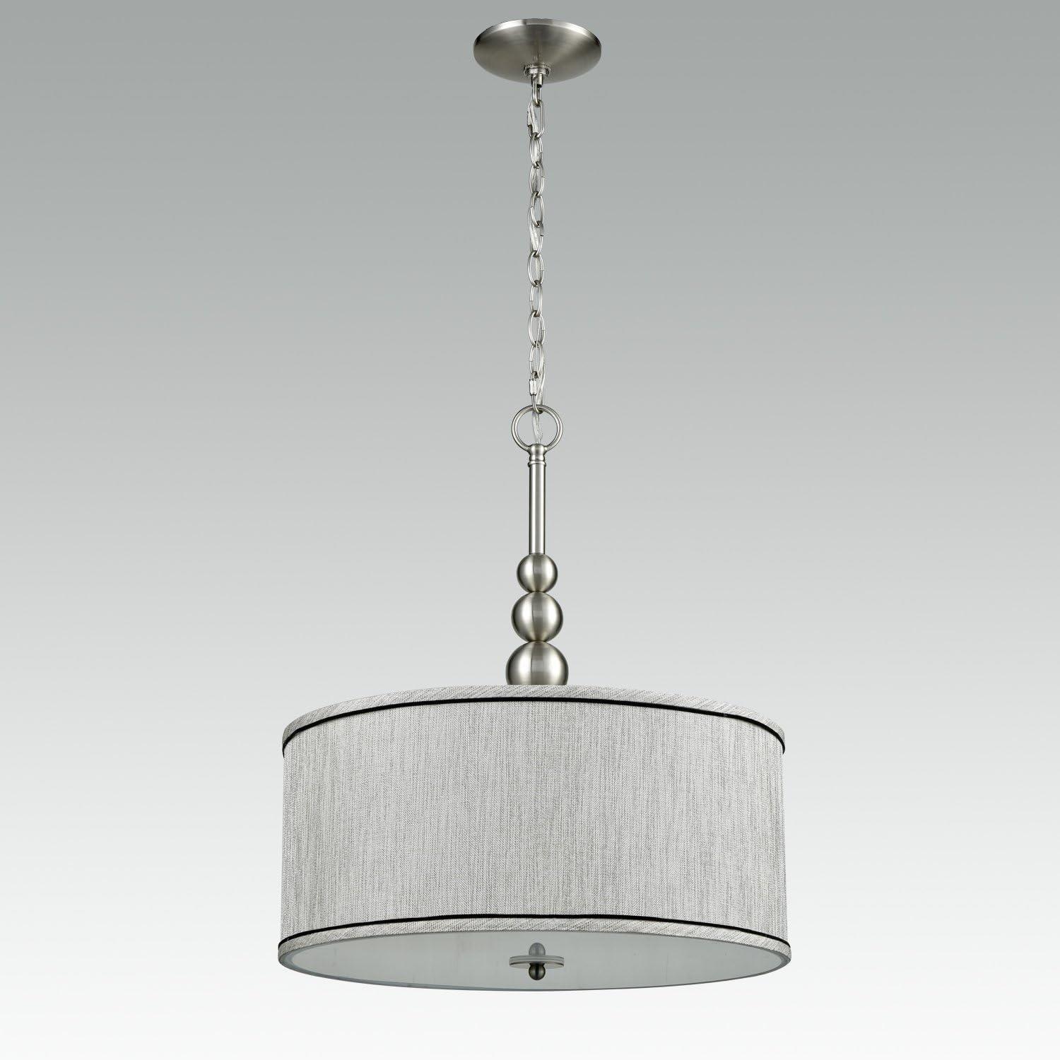 Claxy 3-Light Brushed Nickel Pendant Light with Drum Grey Linen Shade