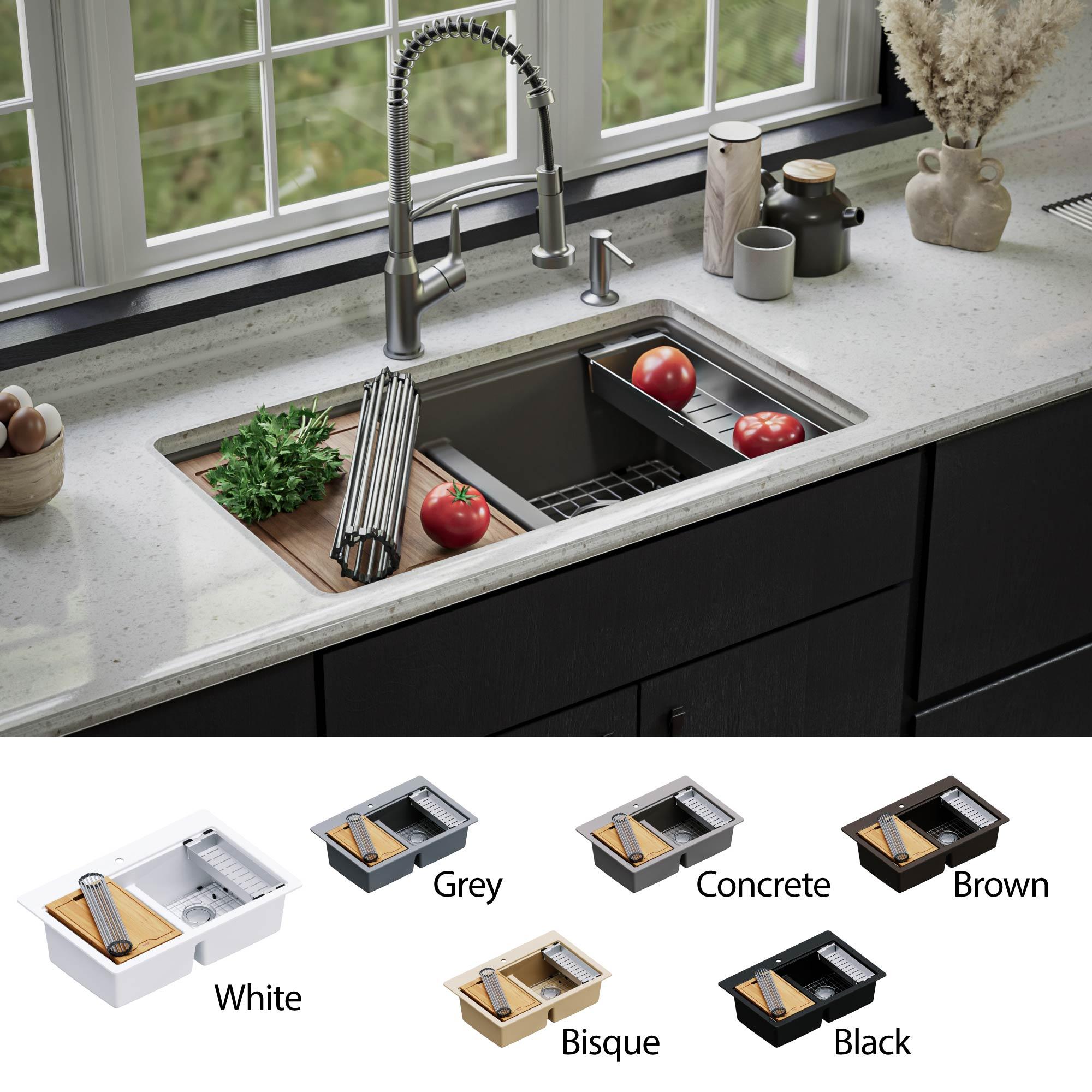 Quartz Undermount Sinks 32.5'' L Undermount Double Bowl Kitchen Sink