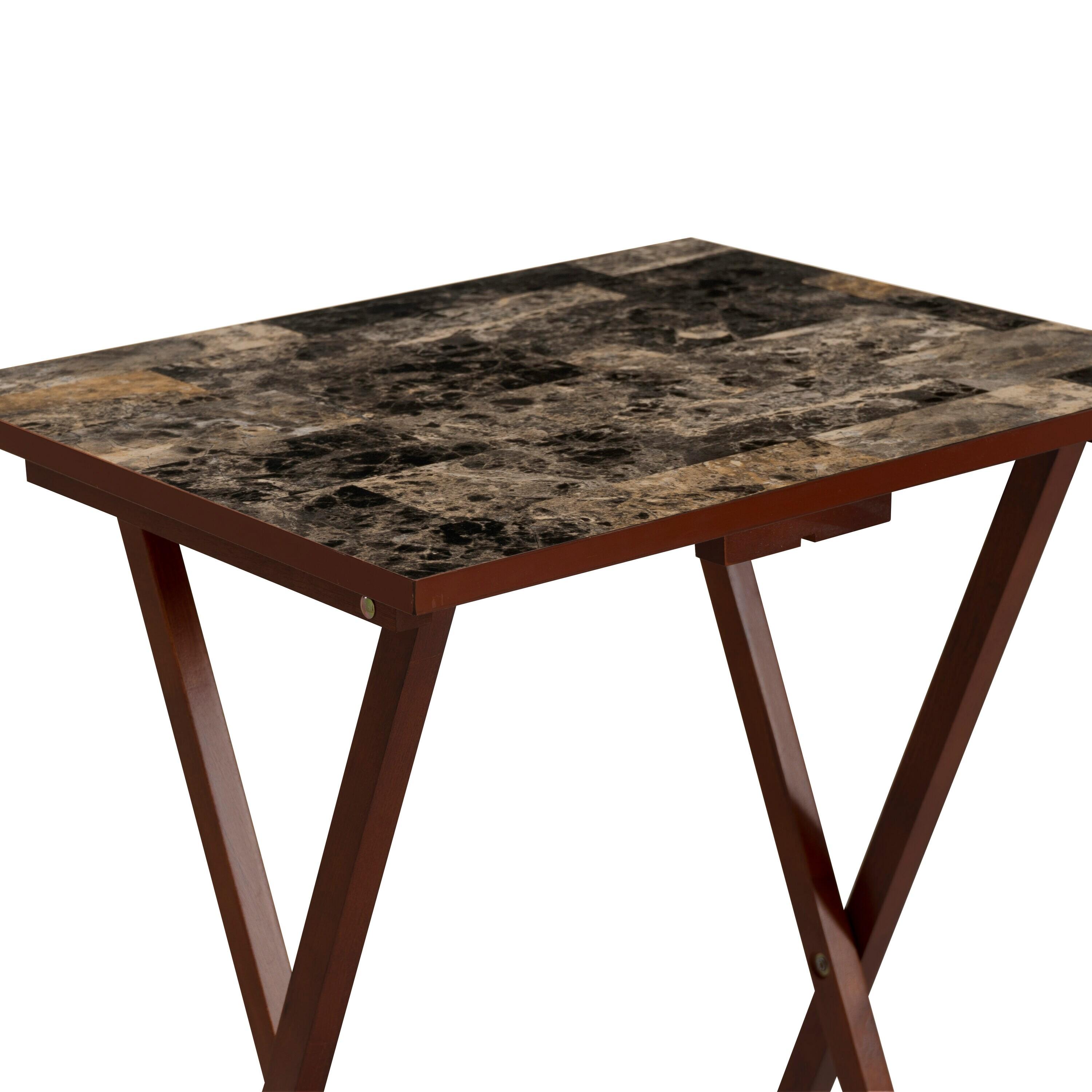 LeCeleBee Home Decor Tray Table Set, Faux Marble, Brown