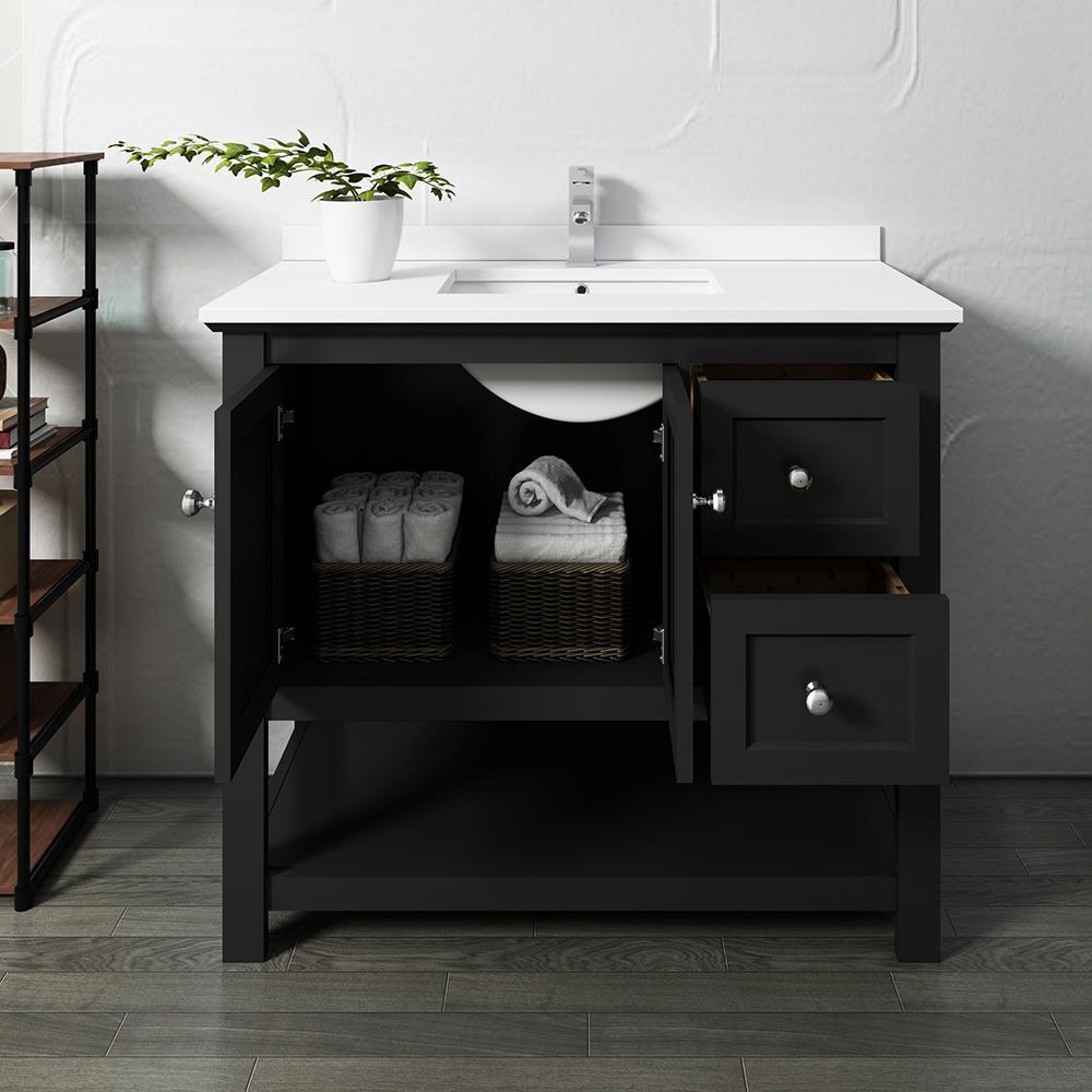 Fresca Manchester 42-in Black Undermount Single Sink Bathroom Vanity with White Quartz Top
