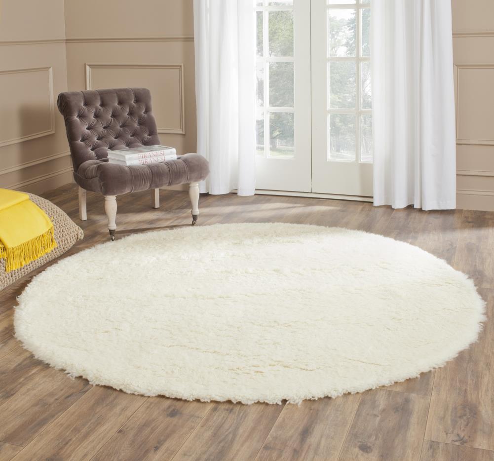 Flokati FLK150 Hand Tufted Round Area Rug - Ivory - 6' Round Safavieh.