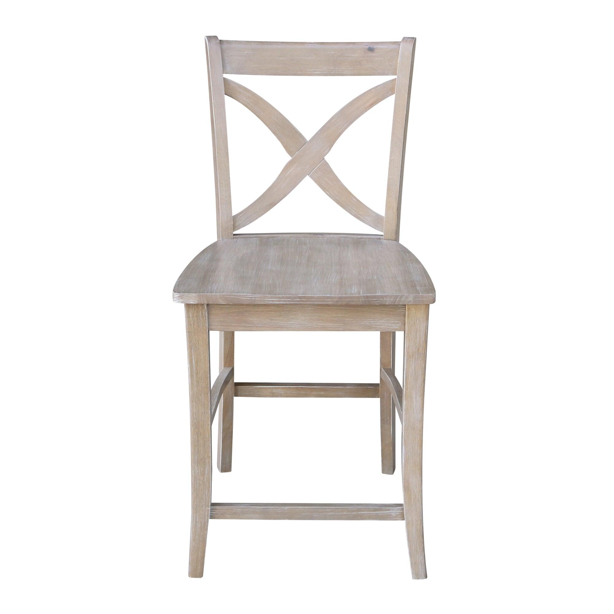 24" Vinyard Counter Height Barstool Washed Gray/Taupe - International Concepts: Solid Wood, X-Back Design