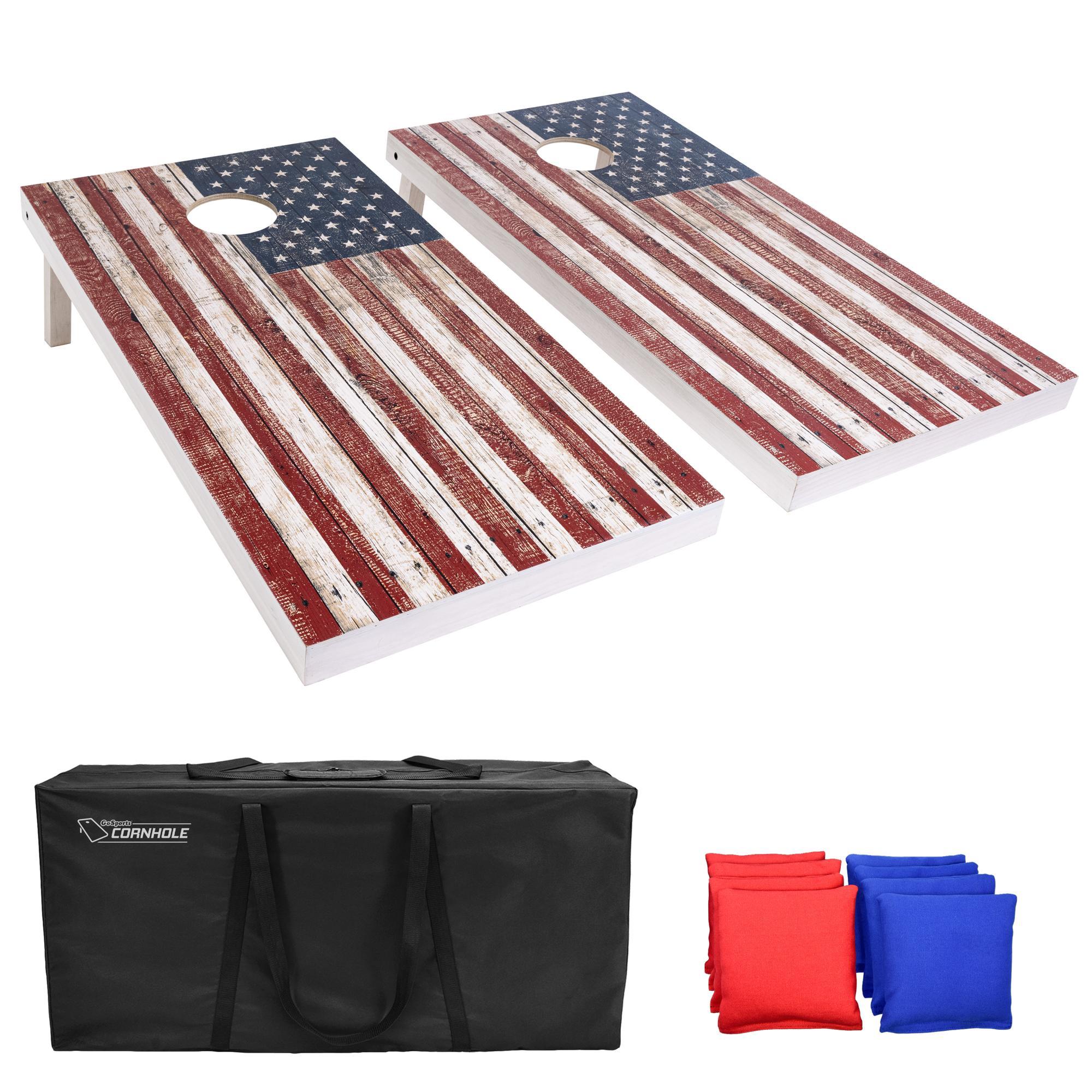 Gosports 4'x2' Reguation Size Premium Wood Cornhole Set - Rustic American Flag Design