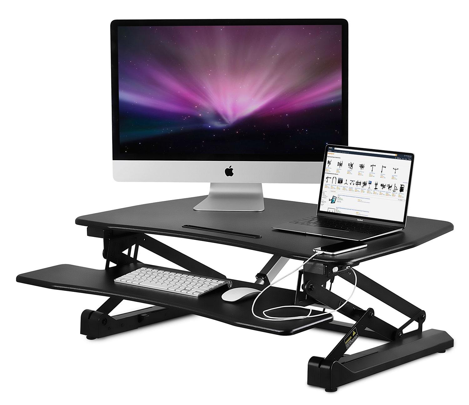 Mount-It! Electric Mobile Adjustable Standing Workstation with Wheels | Rolling Sit Stand Workstation with Programmable Height Adjustment Controller