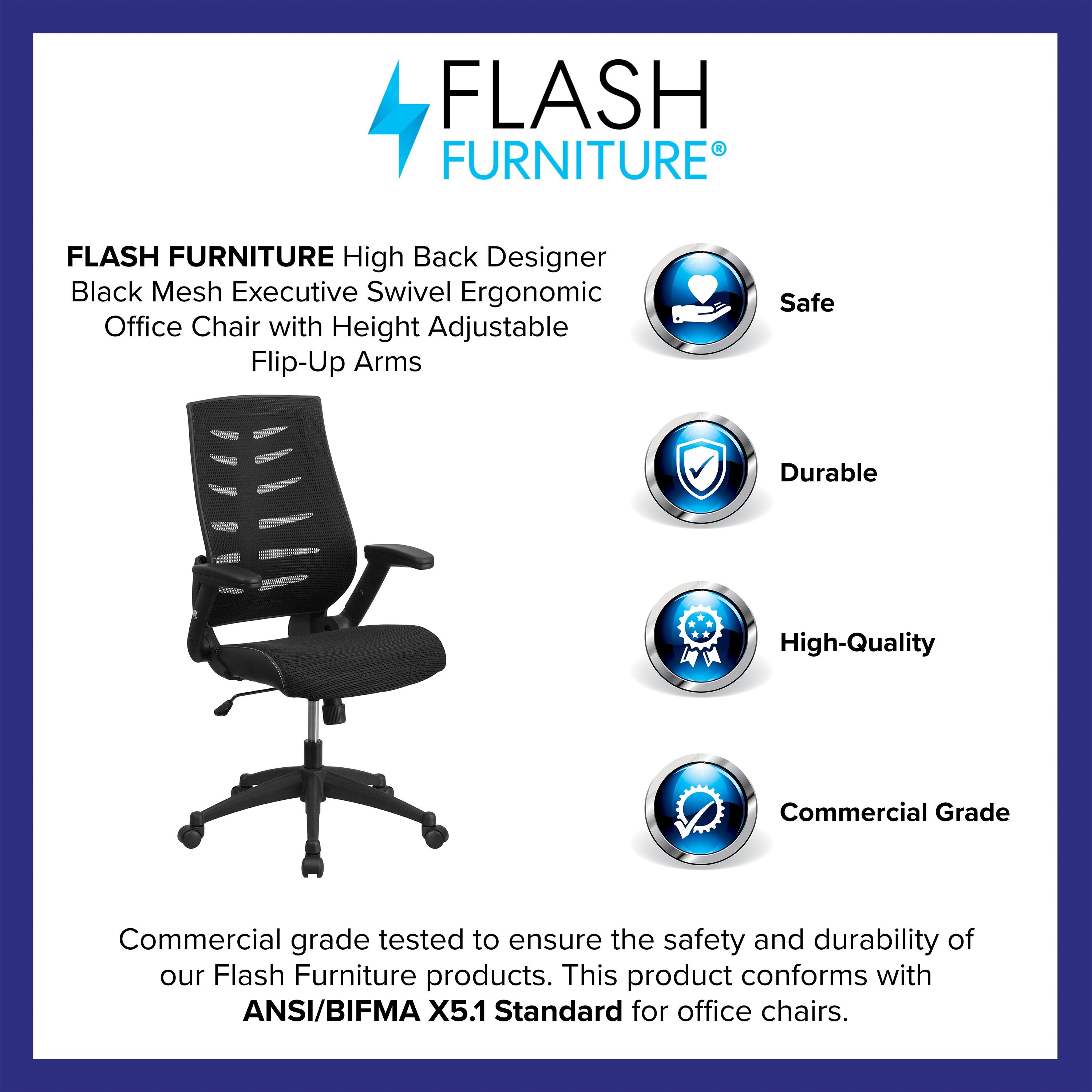 Flash Furniture High Back Designer Mesh Swivel Executive Ergonomic Chair with Flip-Up Arms