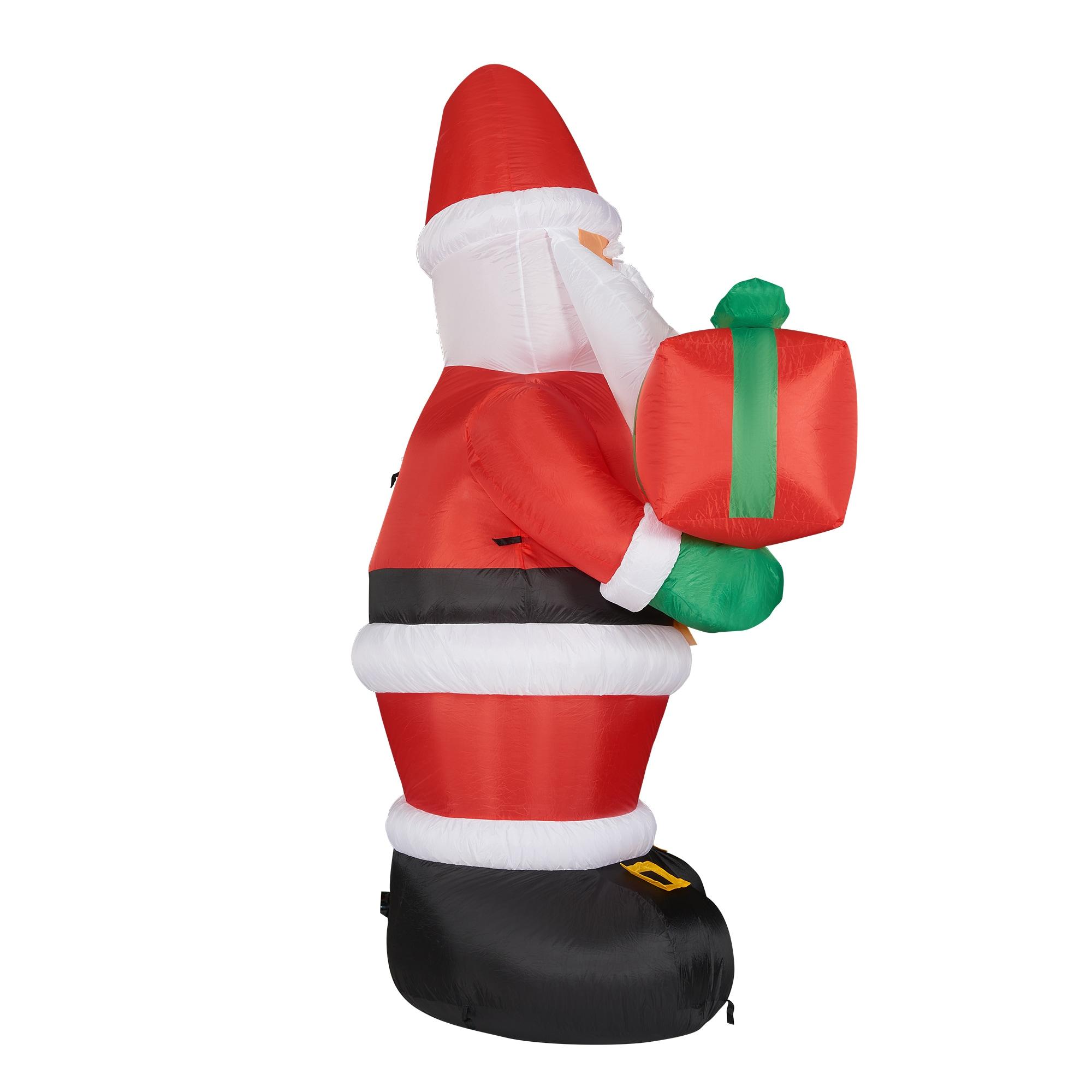 Fraser Hill Farm 10-Ft. Tall Pre-Lit Christmas Inflatable | Santa Claus Holding Gift with Lights and Storage Bag | Outdoor Holiday Blow-Up Festive Celebration Party Decor | FHFSANTA102-L