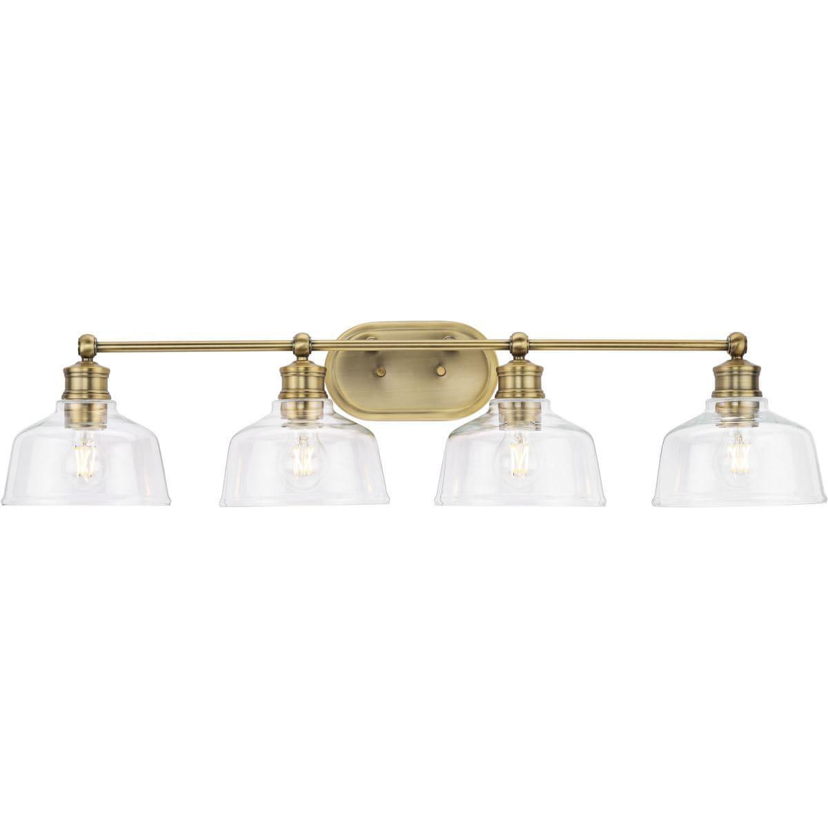 Progress Lighting Singleton 4-Light Vanity Fixture, Vintage Brass, Clear Glass