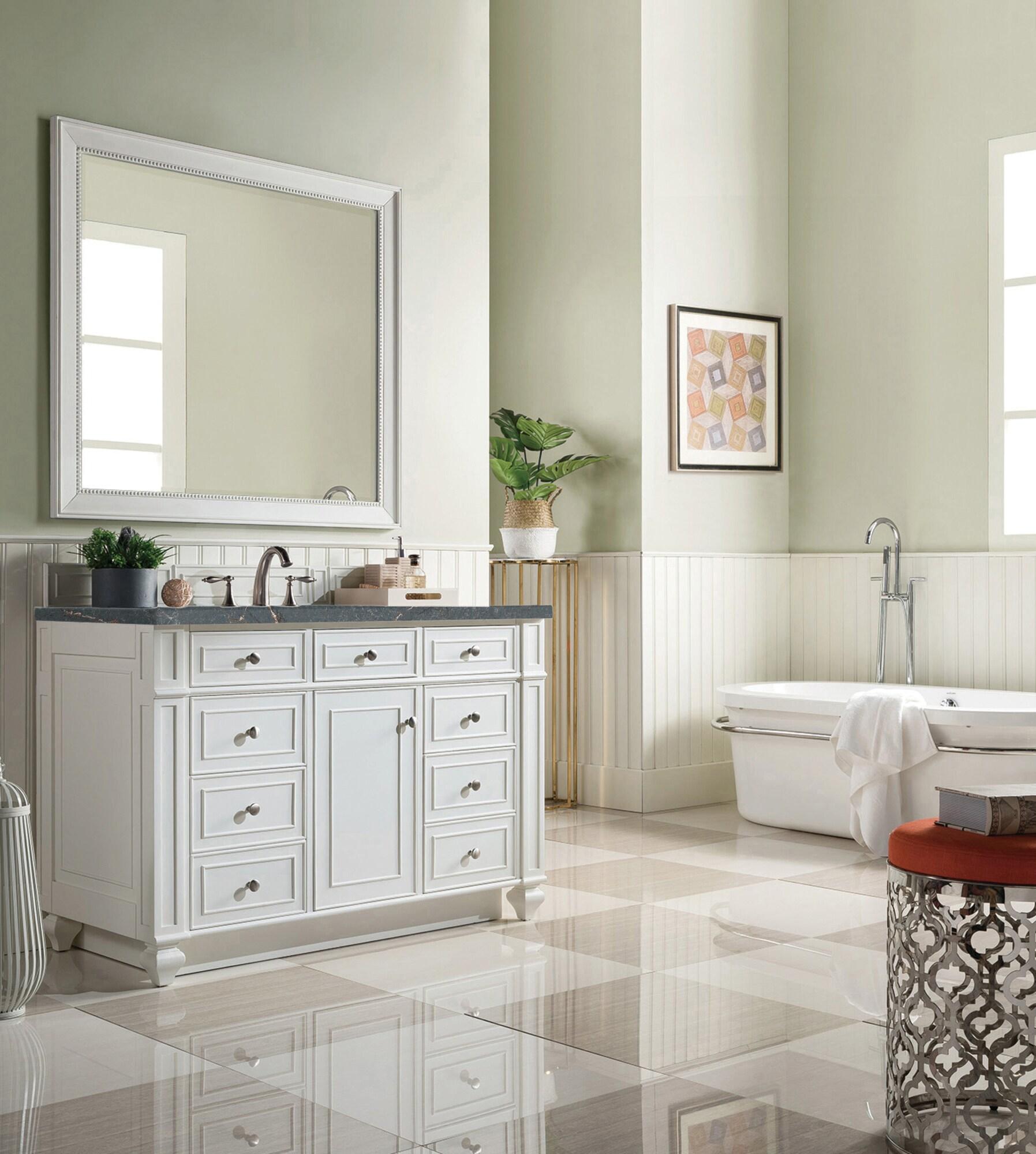 Bright White Plywood Single Vanity with Parisien Bleu Quartz Top