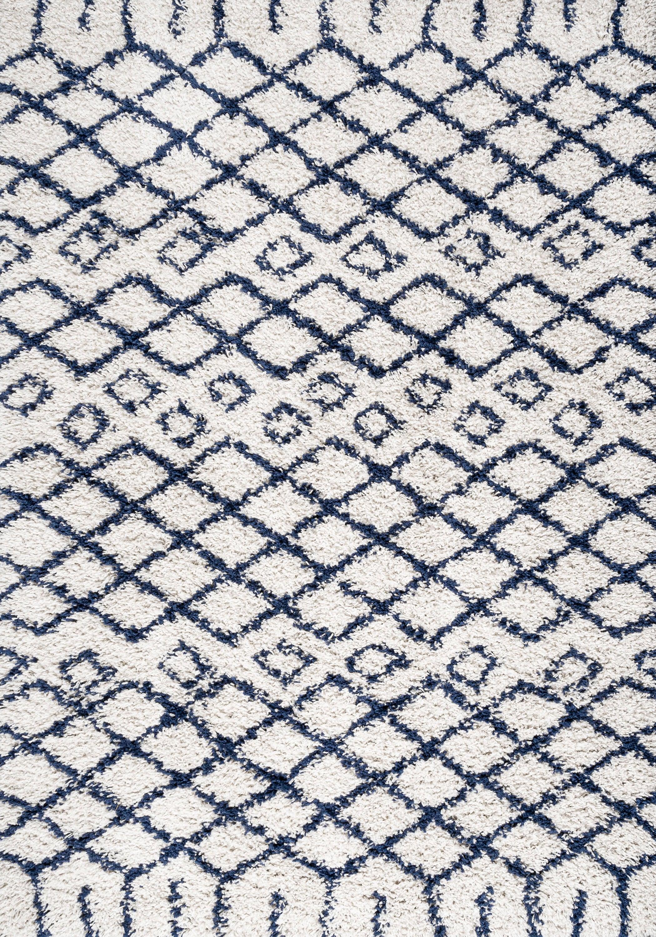 4'x6' Sineu Moroccan Diamond Shag Area Rug, Beige/Navy - JONATHAN Y