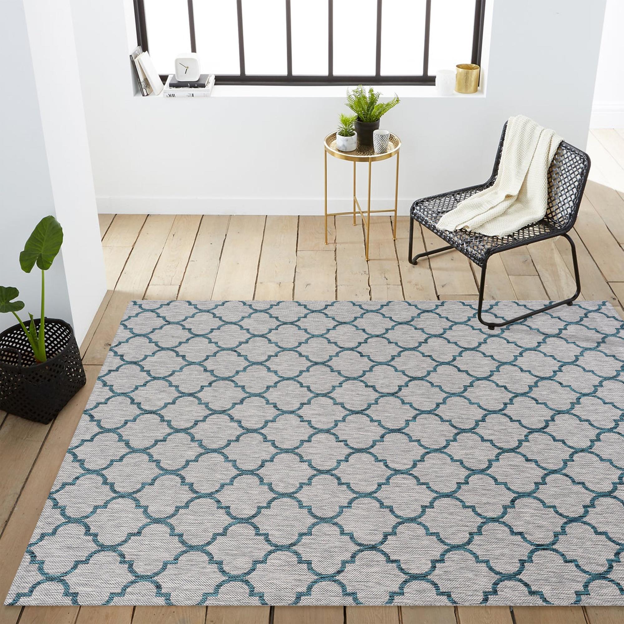 8'x10' Arabesque Ogee Trellis Indoor/Outdoor  Area Rug, Gray/Teal - JONATHAN Y