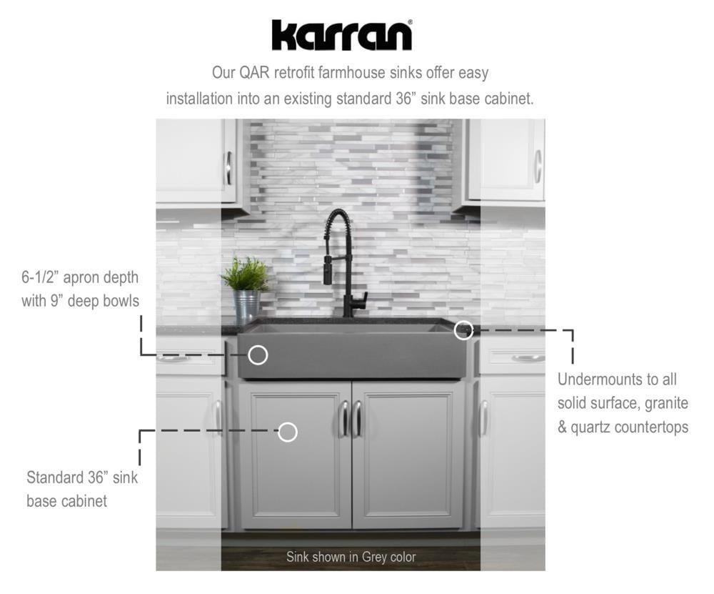 Karran Retrofit Farmhouse Apron Front Quartz Composite 34'' X 21-1/4'' 50/50 Double Bowl Kitchen Sink