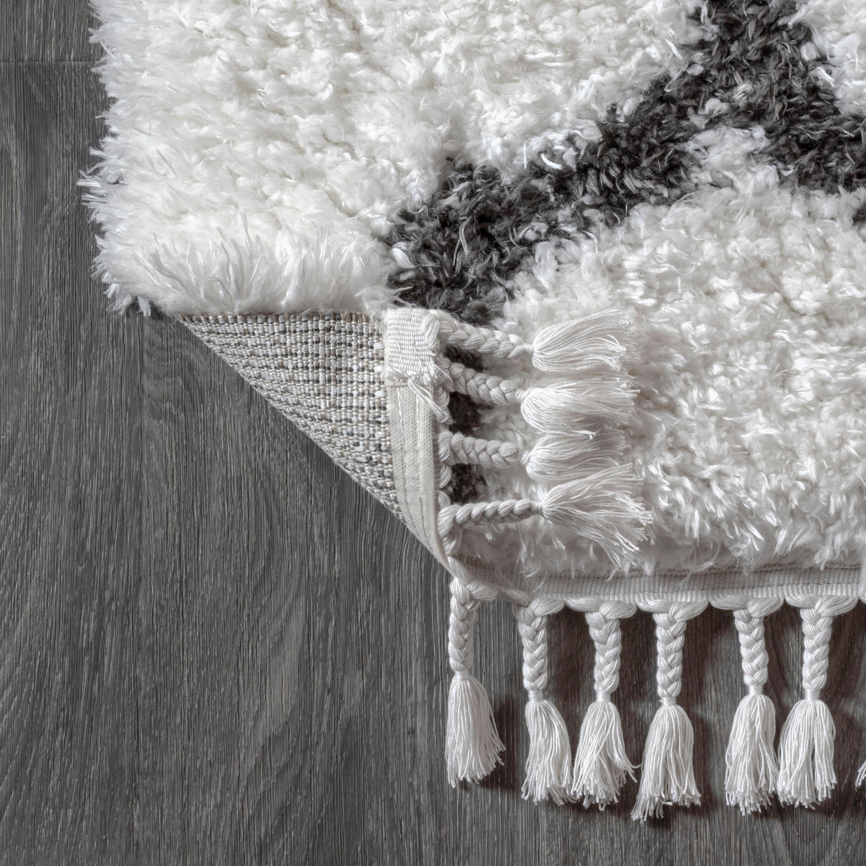 3'x5' Marrakesh Shag Trellis Area Rug, Ivory/Charcoal - JONATHAN Y