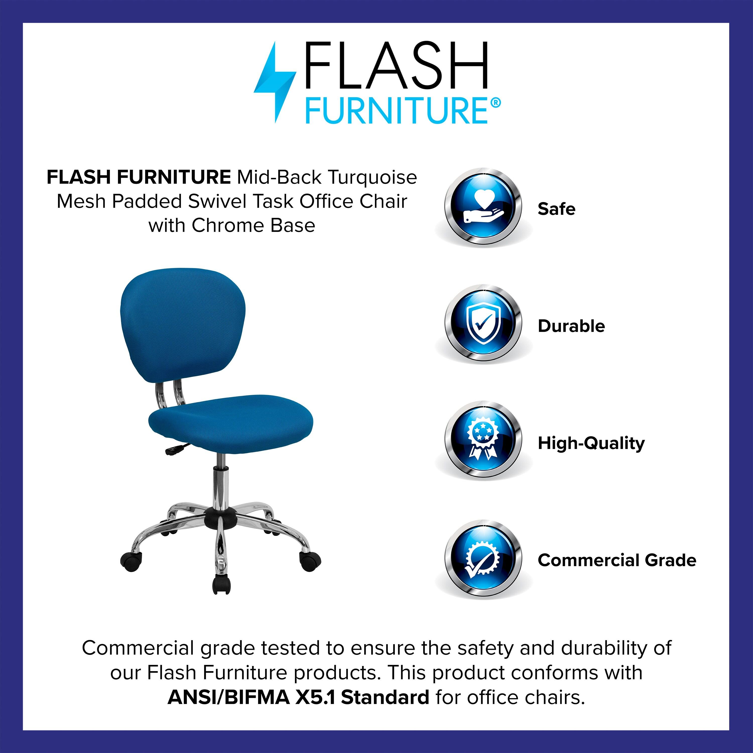 Turquoise Mesh Mid-Back Ergonomic Swivel Task Chair