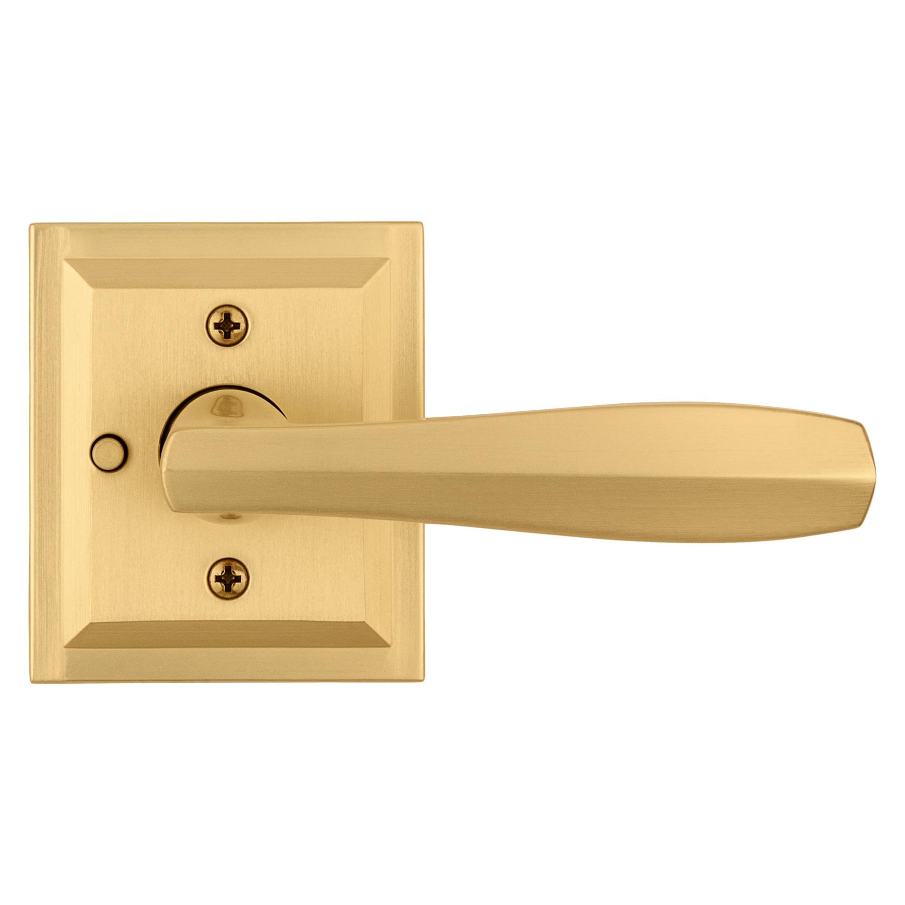 Torrey Satin Brass Low Profile Rose Bed/Bath Privacy Door Handle