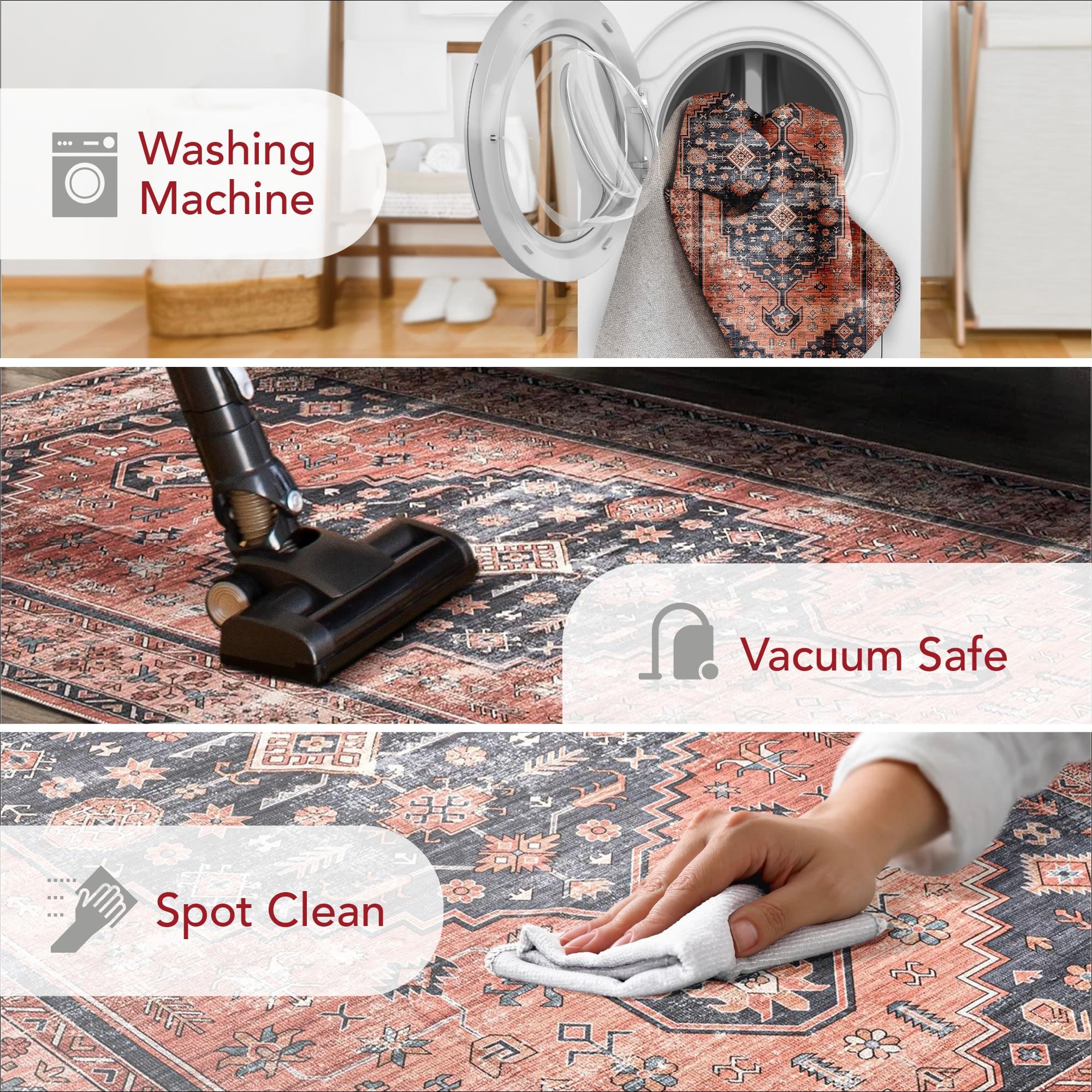 Nuloom Medallion 6x9 Machine Washable Indoor Area Rug for Living Room Bedroom Dining Room Kitchen, Brick/Dark Grey