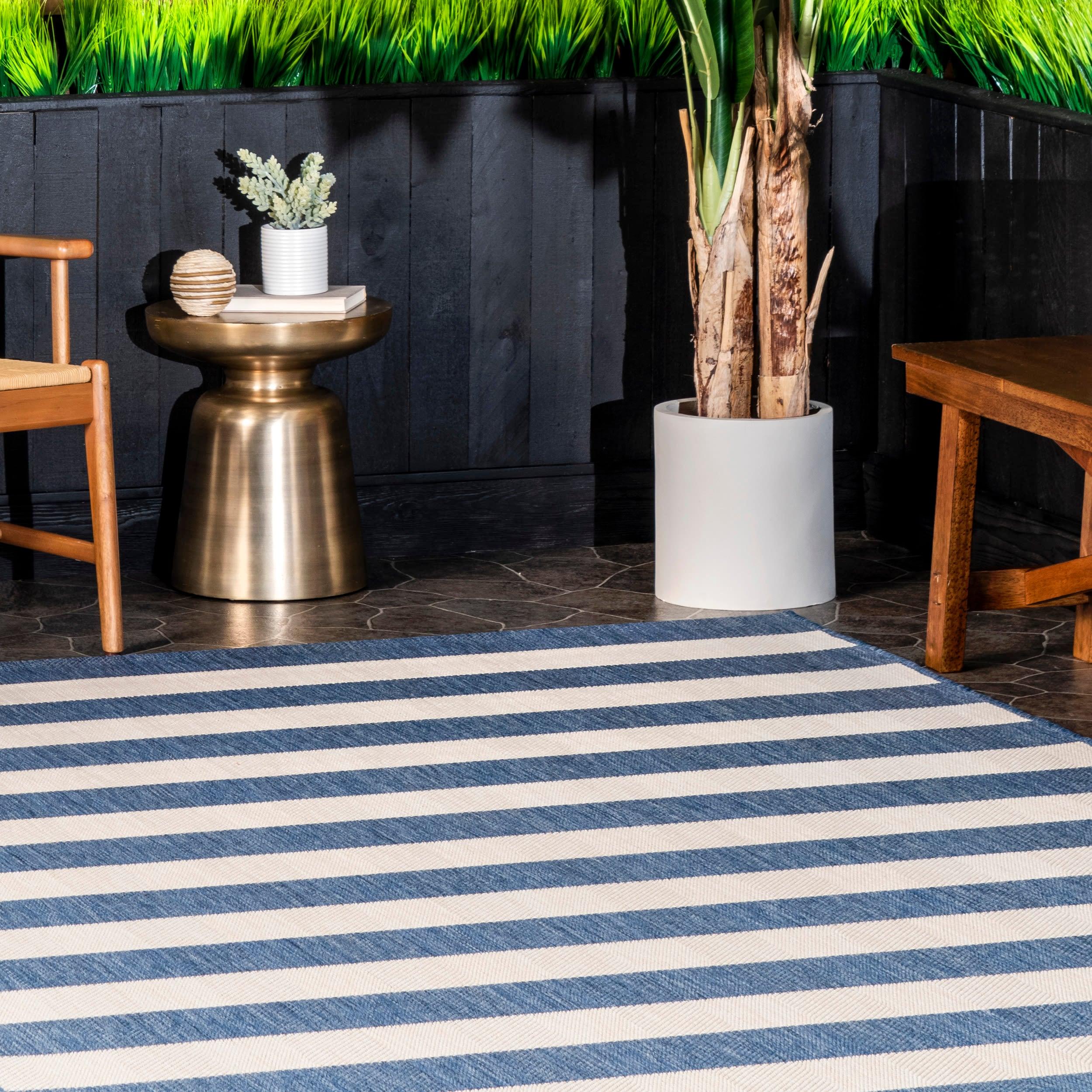 Nuloom Alexis Striped 5x8 Indoor/Outdoor Area Rug for Living Room Patio Deck Front Porch Kitchen, Blue/Ivory