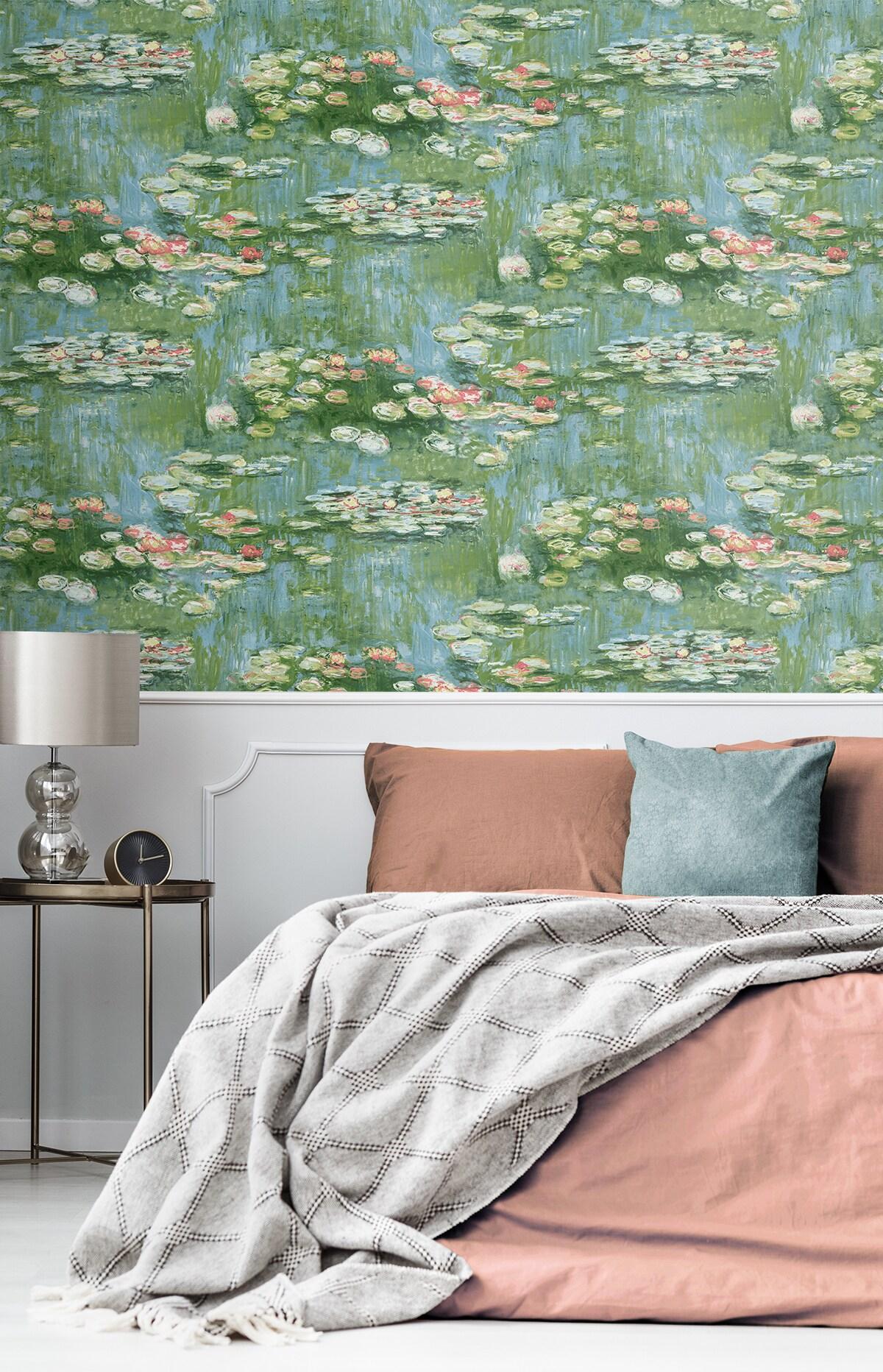 NextWall  Lily Pond Peel and Stick Wallpaper 20.5 in. W x 18 ft. L - Olive & Sky Blue