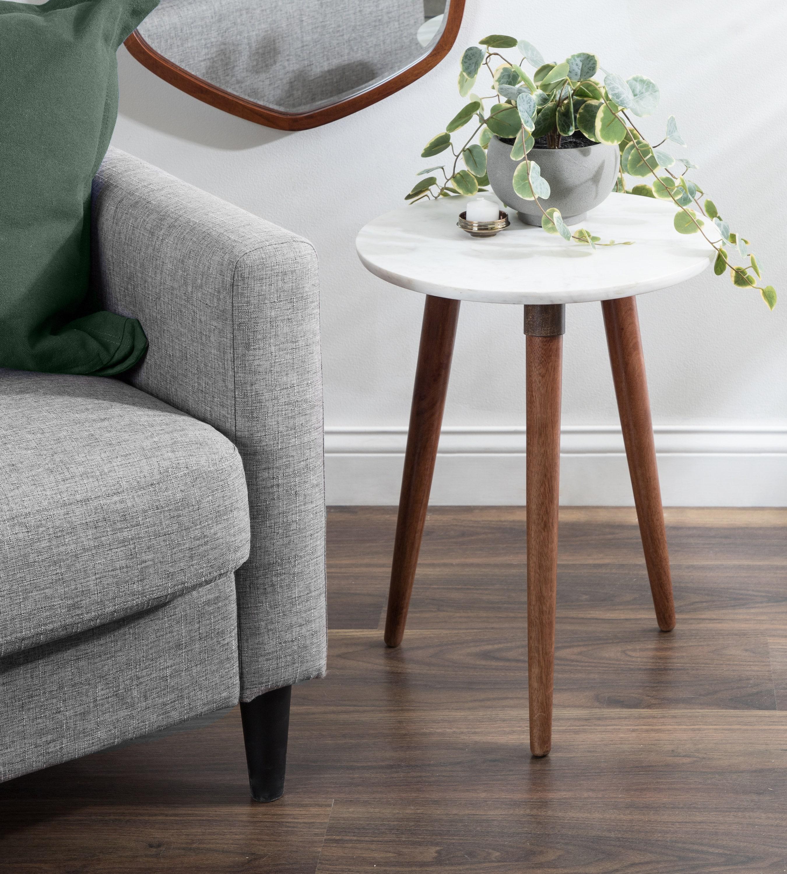 Kate and Laurel Rumsen Round Marble Side Table, 16x16x21, Walnut Brown
