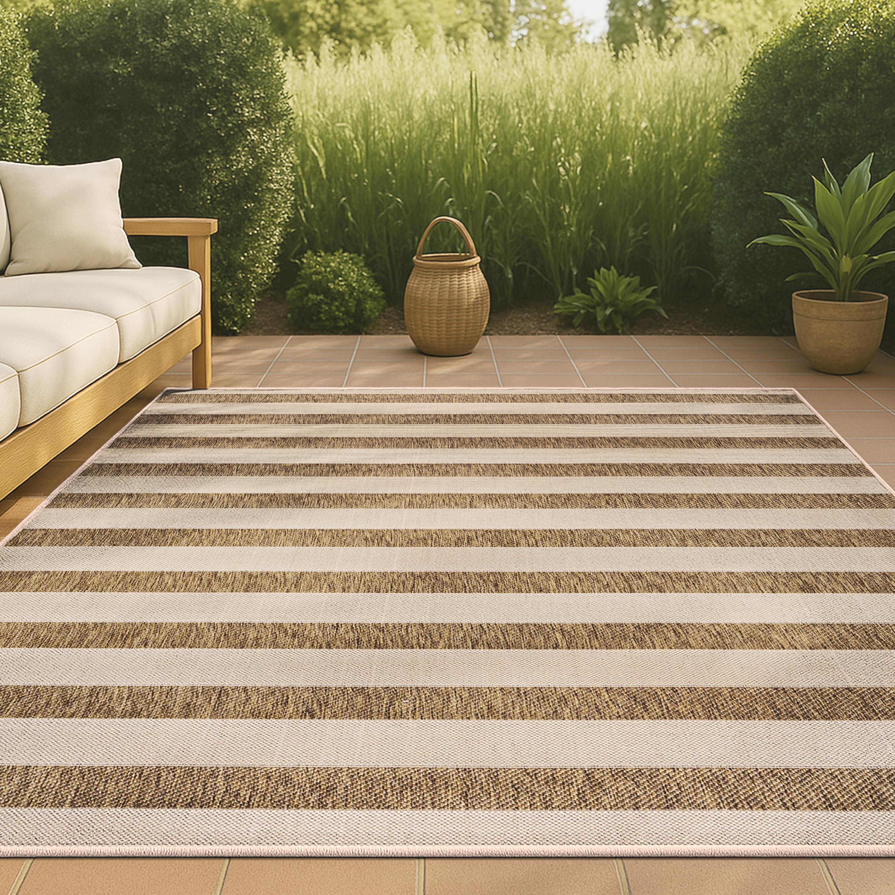 3'x5' Aveiro Wide Stripe Indoor/Outdoor Area Rug, Beige/Brown - JONATHAN Y
