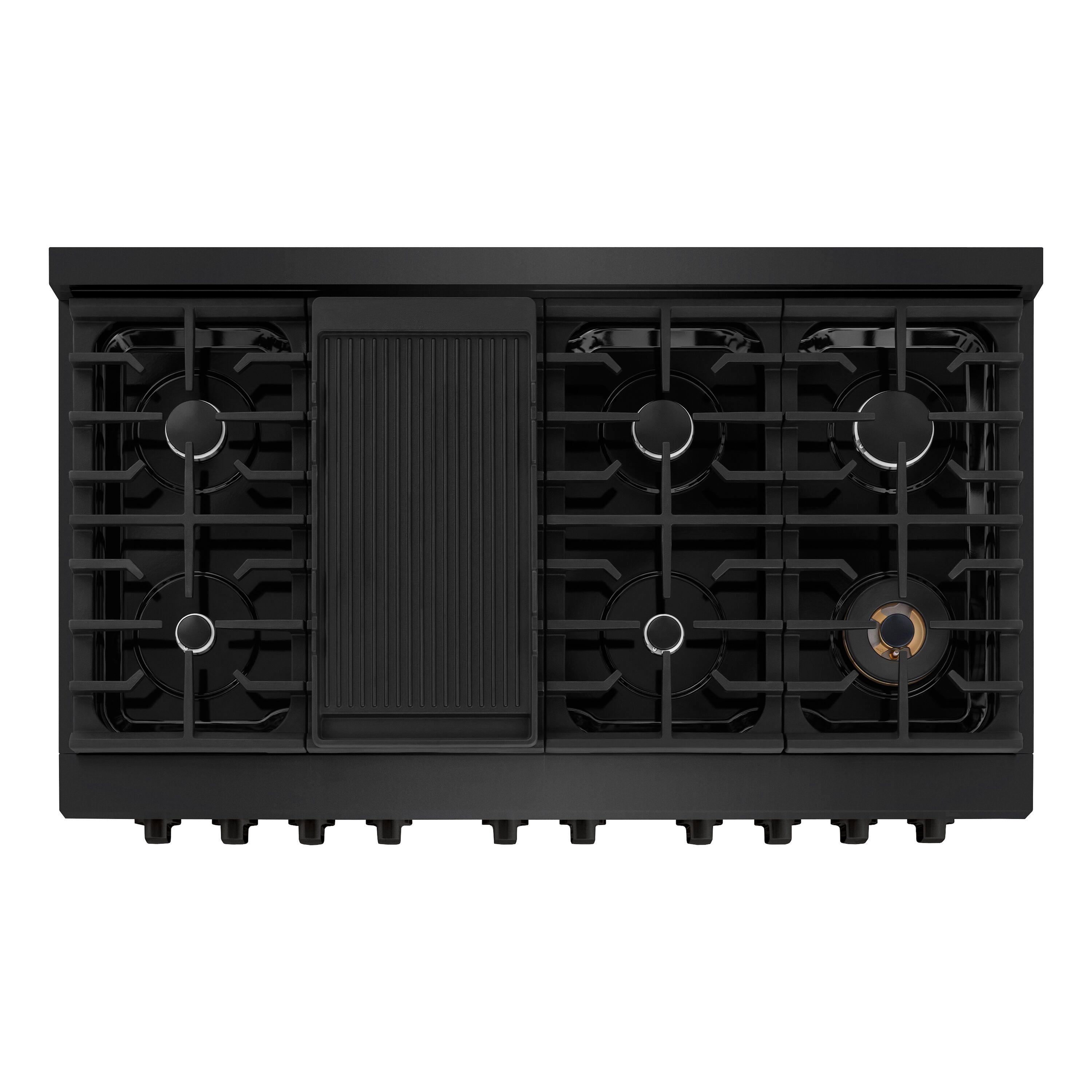 ZLINE 48 in. 6.7 cu. ft. Paramount Double Oven Gas Range W/ 8 Burner Cooktop in Black Stainless Steel (SGRB-48)