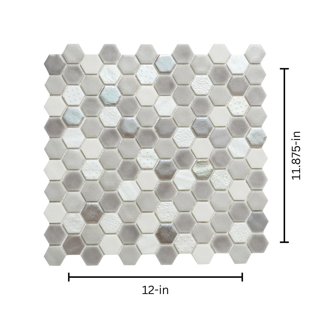 The Tile Life Eterna Hex 12x12 Dove Glass Backsplash Wall Tile - 1 Sheet (0.75 Sq. ft.)