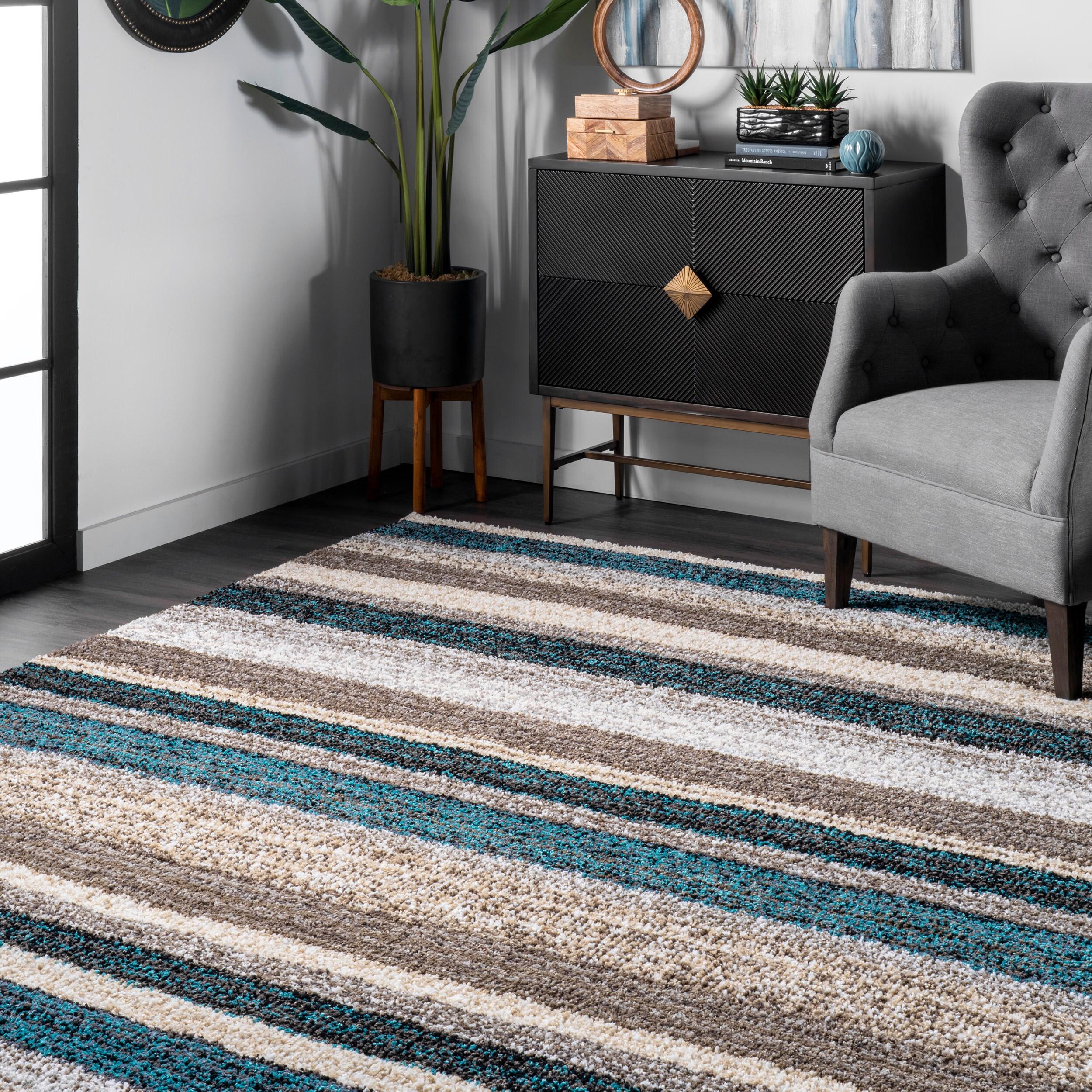 Nuloom Drey Striped Shag Indoor Area Rug, Runner 2' 6" x 10', Blue Multicolor