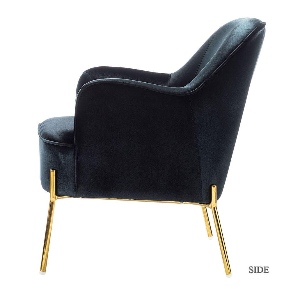 Elegant Black Velvet Curved Backrest Accent Chair with Golden Metal Legs