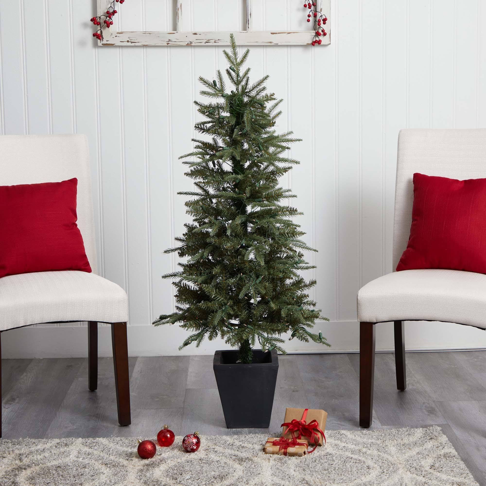 Nearly Natural 4.5-ft Christmas Tree with Clear Lights & Decorative Planter