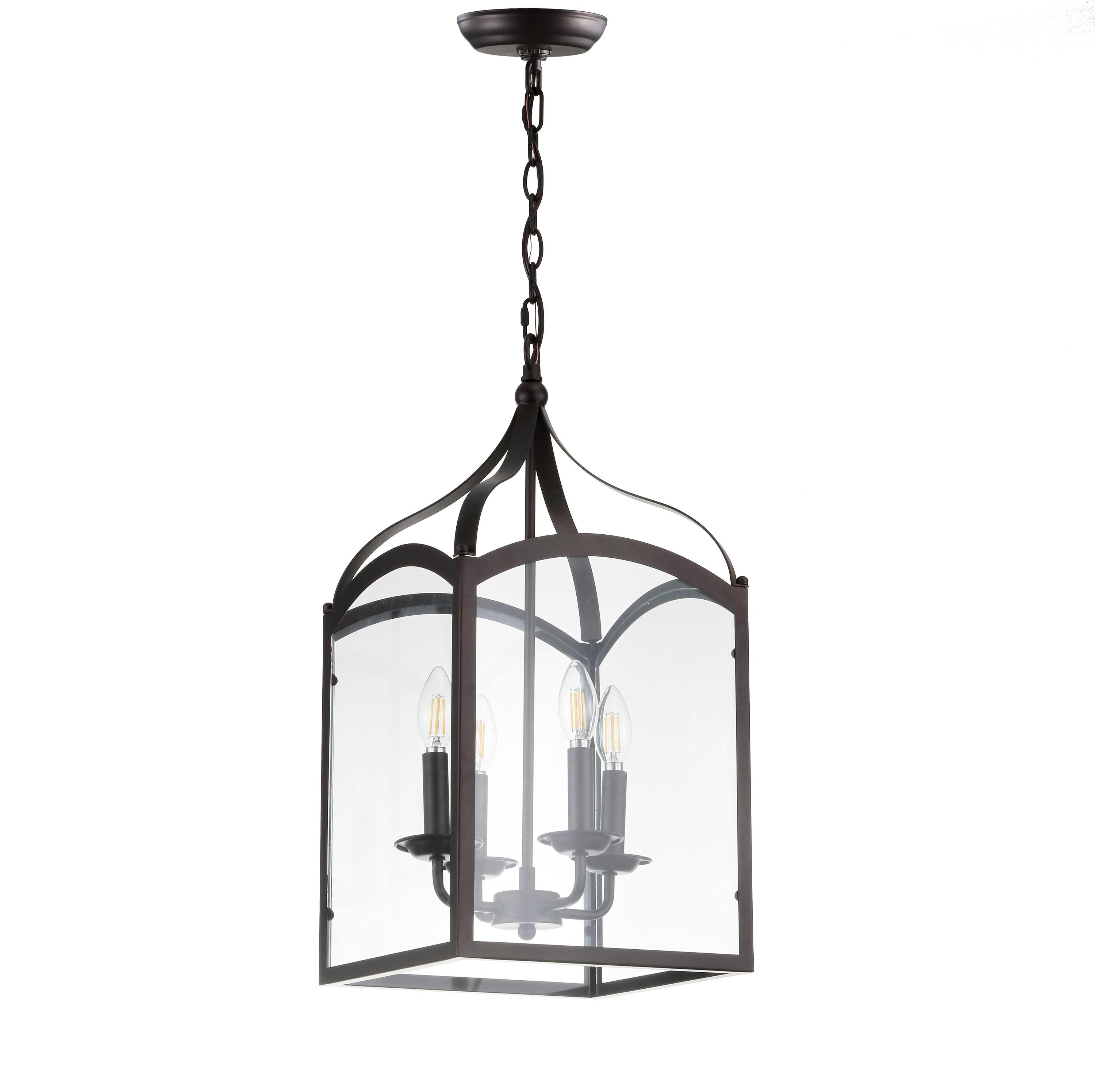 JONATHAN Y Ruth 11" 4-light Traditional Classic Lantern Metal/Glass LED Pendant, Oil Rubbed Bronze