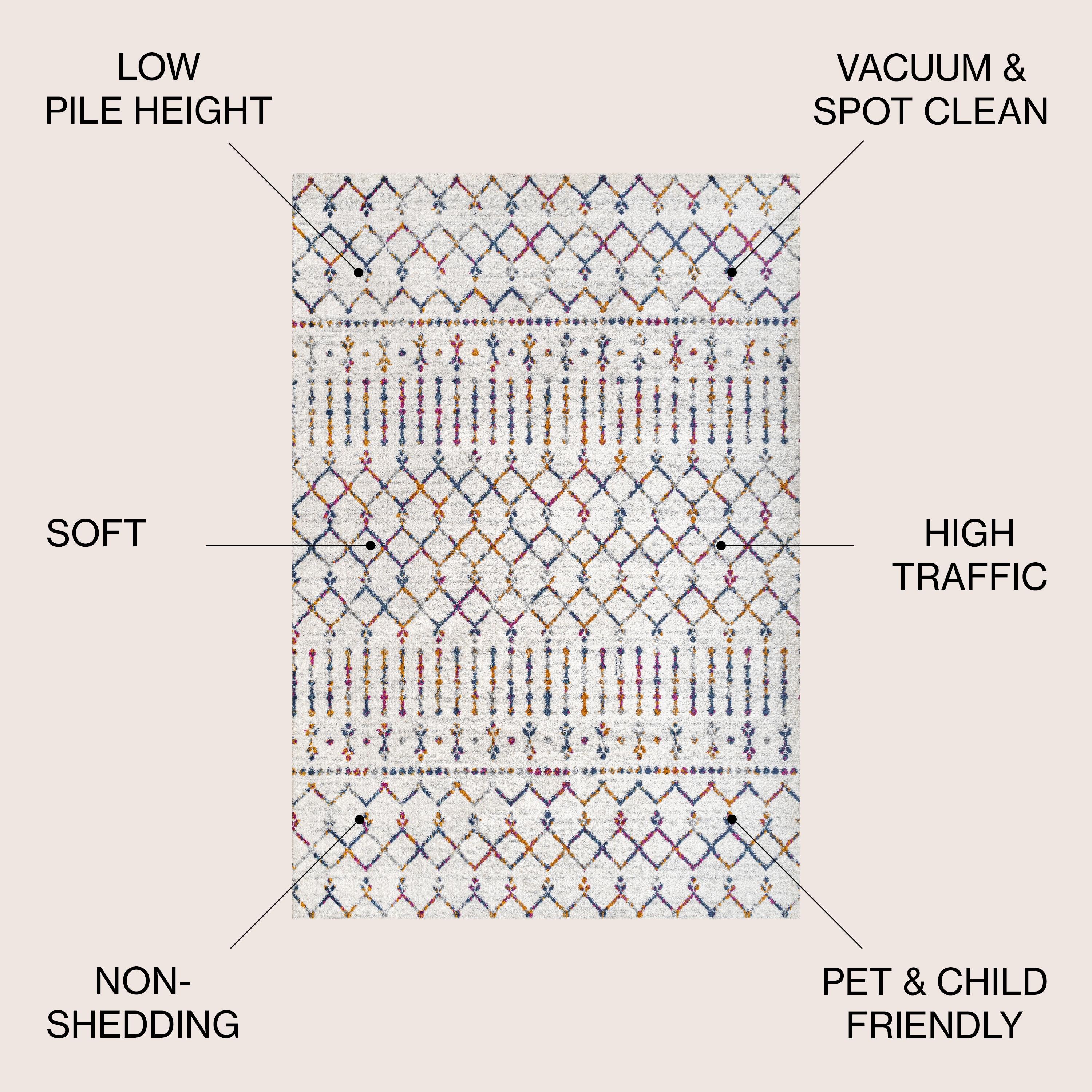 8'x10' Moroccan HYPE Boho Vintage Diamond Area Rug, Cream/Multi - JONATHAN Y