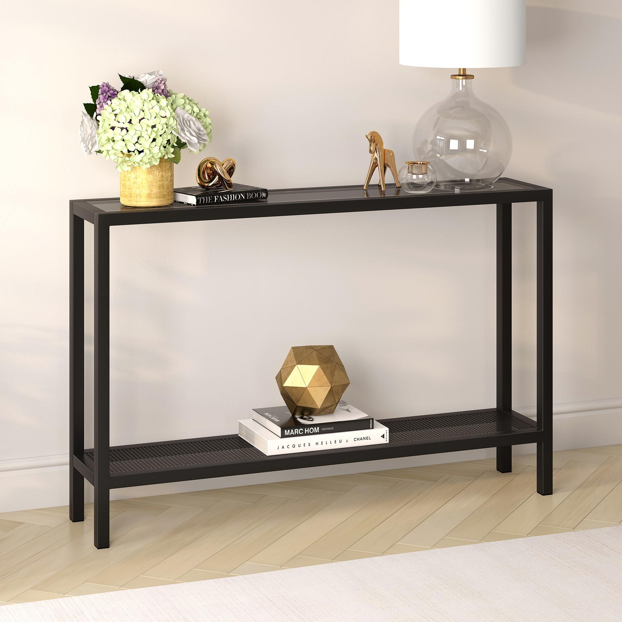 Evelyn&Zoe Rigan 46" Wide Rectangular Console Table, Blackened Bronze