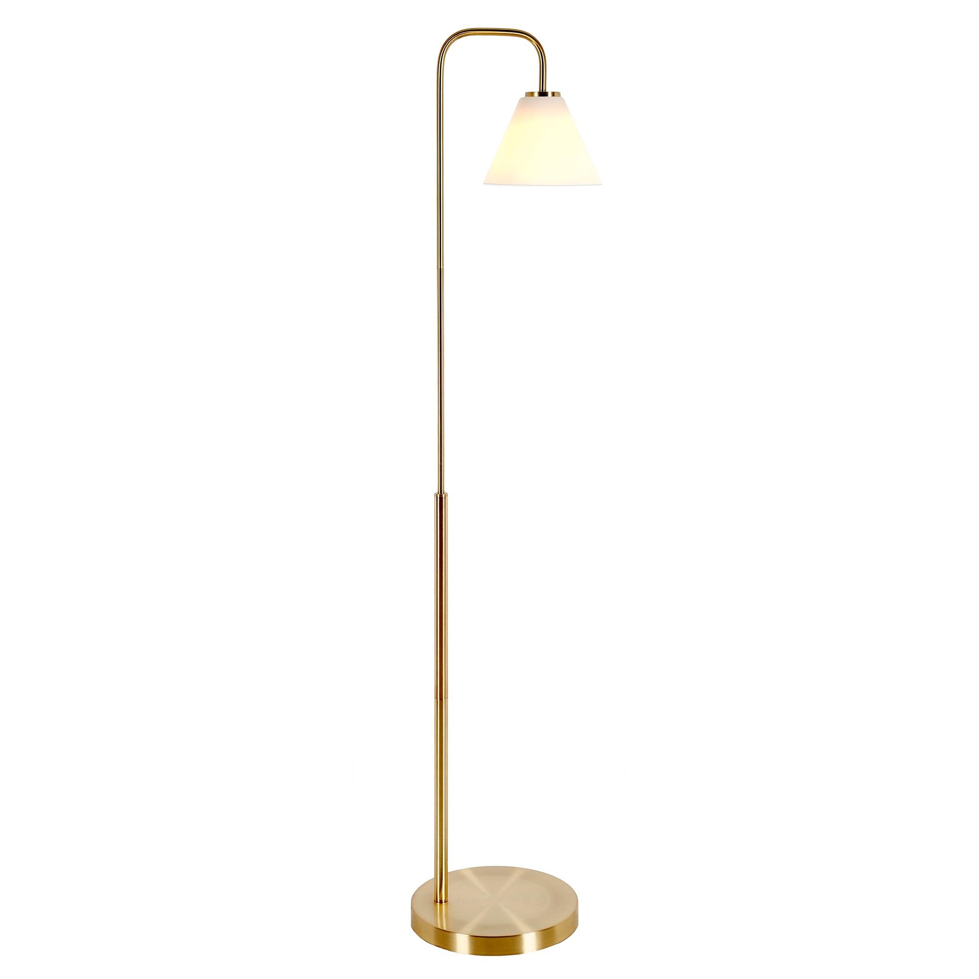 Evelyn&Zoe Henderson Arc Floor Lamp with Glass Shade, Brass/White Milk