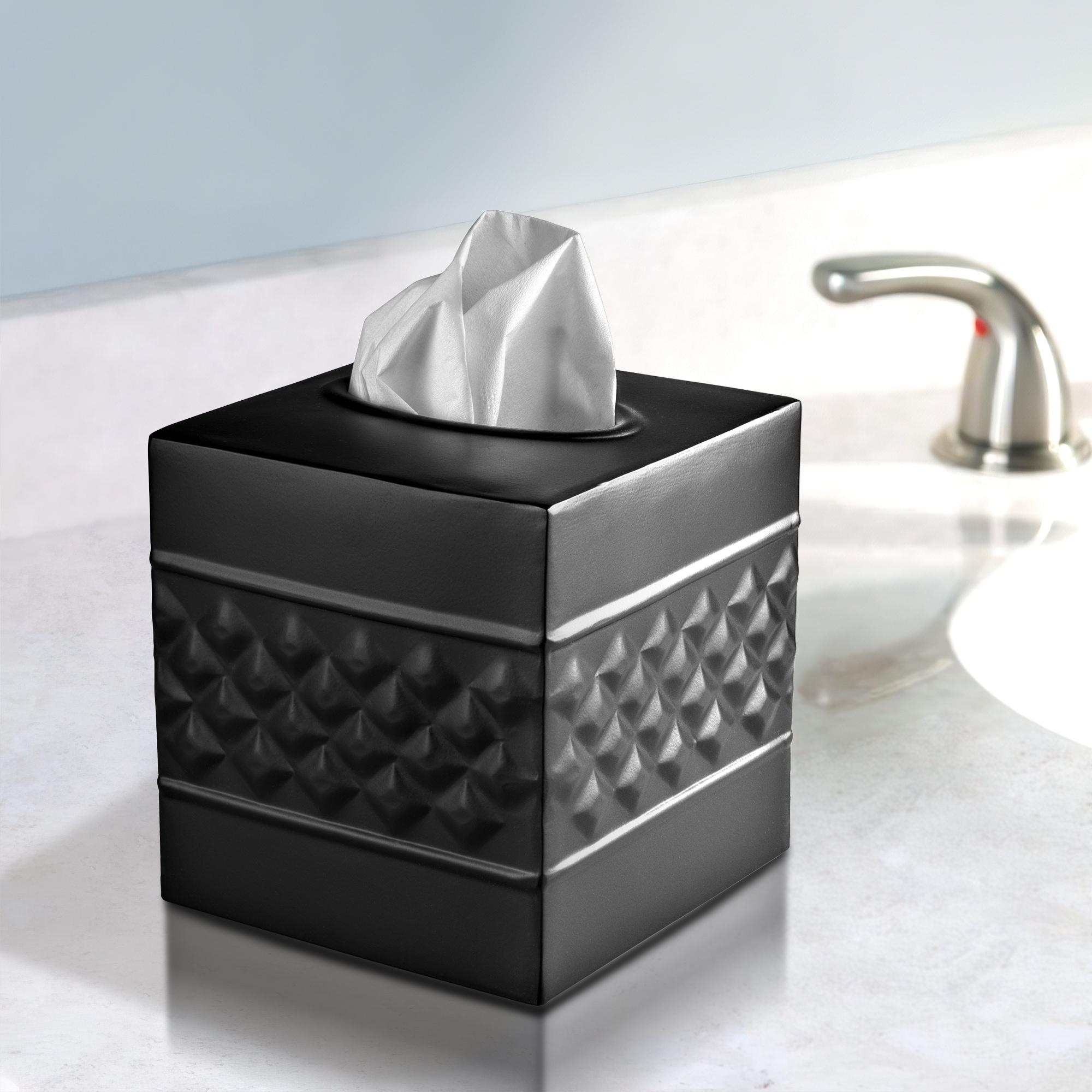 Monarch Abode Tissue Box Cover, Hand Hammered, Metal, Square Tissue Box Holder, Black