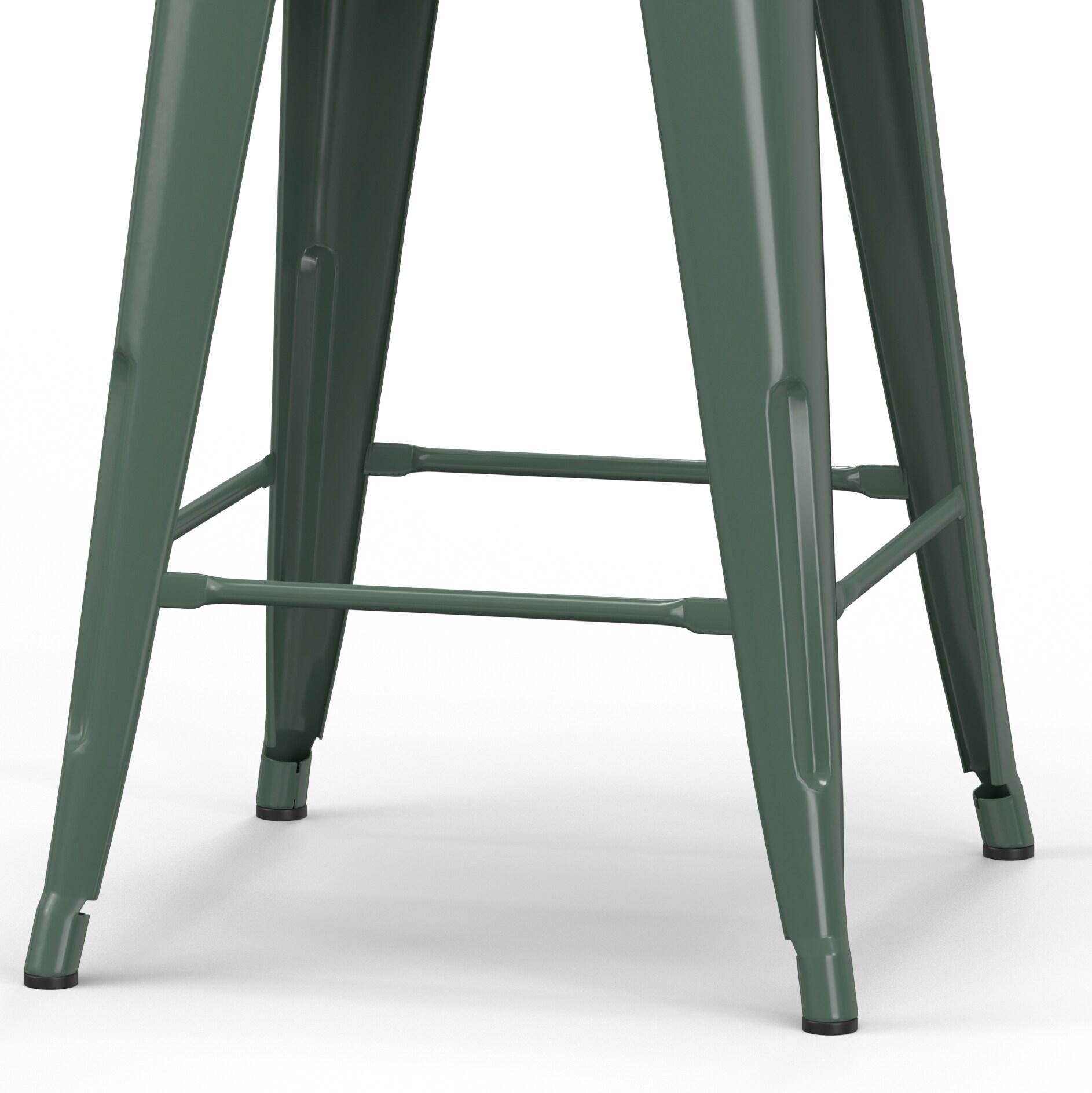 Simpli Home Rayne Metal Industrial Stool with Curved Back, Cross-Brace, and Footrest